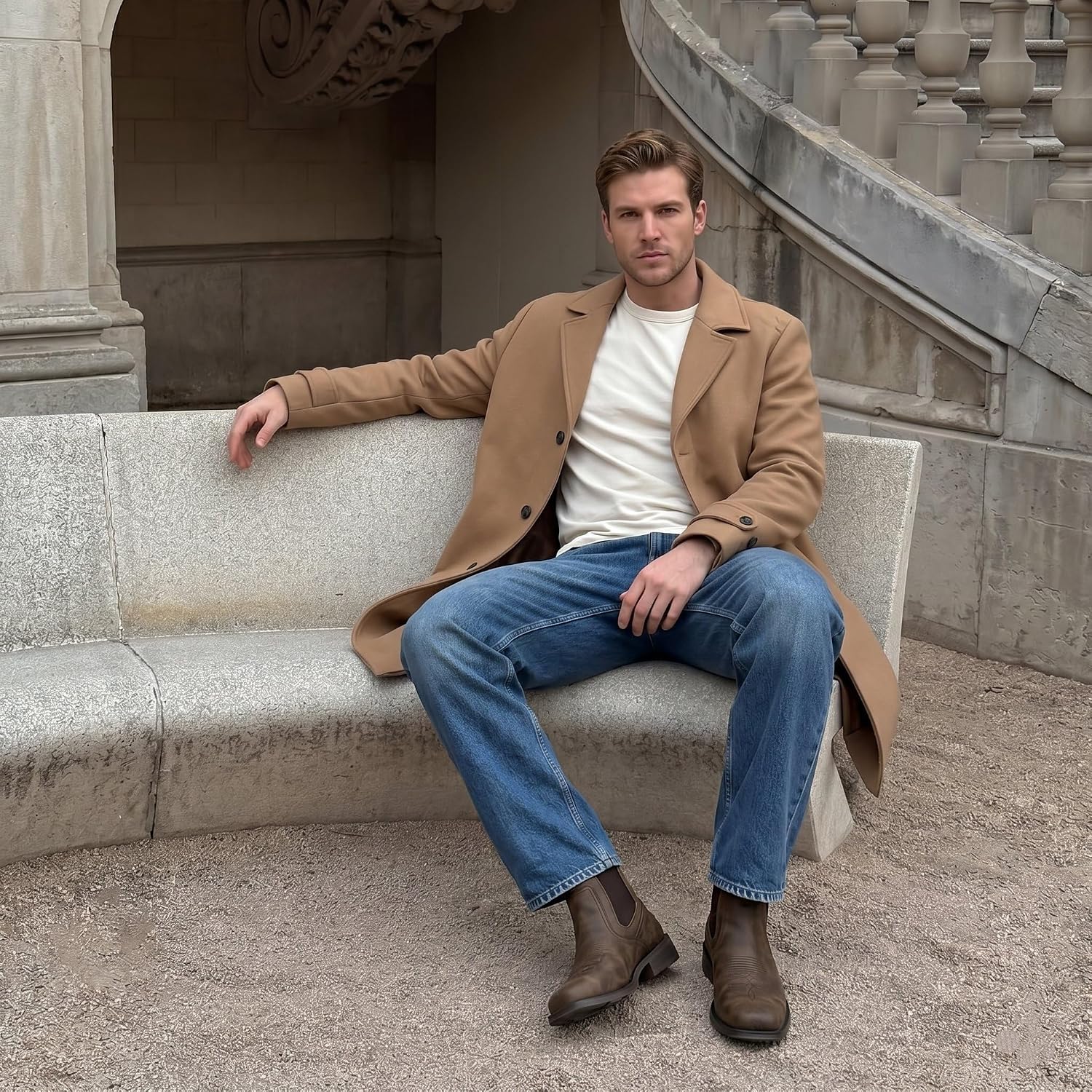 Cowboy Boots for Men Square Toe Western Chelsea Boots Slip on Ankle Boots Casual Mens Dress Shoes