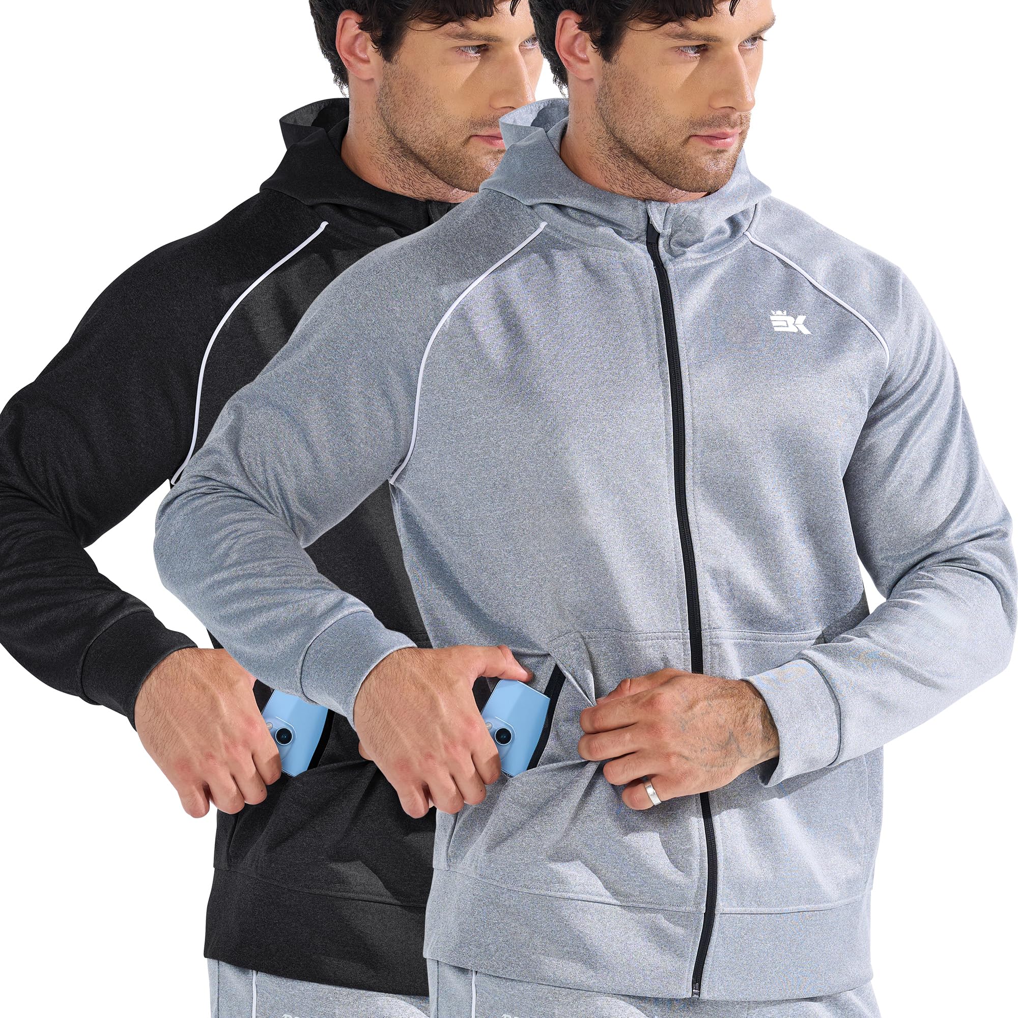 BROKIG Fitness Sportjacke Herren Hoodie mit Doppeltasche | Zip Hoodie Herren, Gym Workout Trainingsjacke Herren, Slim Fit Laufjacke Outdoor Fahrradjacke