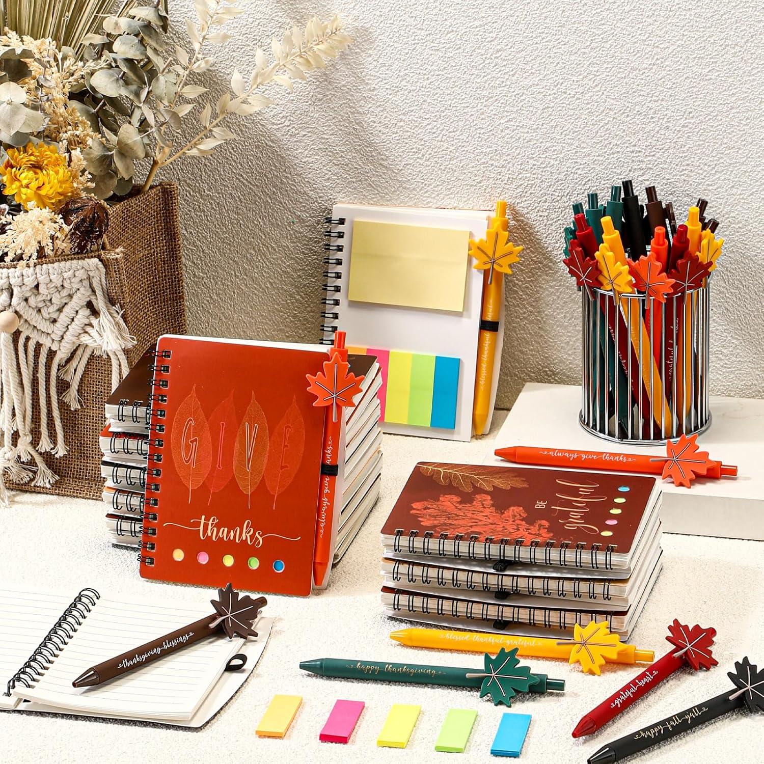 Resurhang 24 Sets Fall Thanksgiving Gifts Autumn Notebook and Fall Ballpoint Pens Set Maple Leaf Notebook Friendsgiving Autumn Gifts Bulk for Student Classroom Office Harvest Party Favor