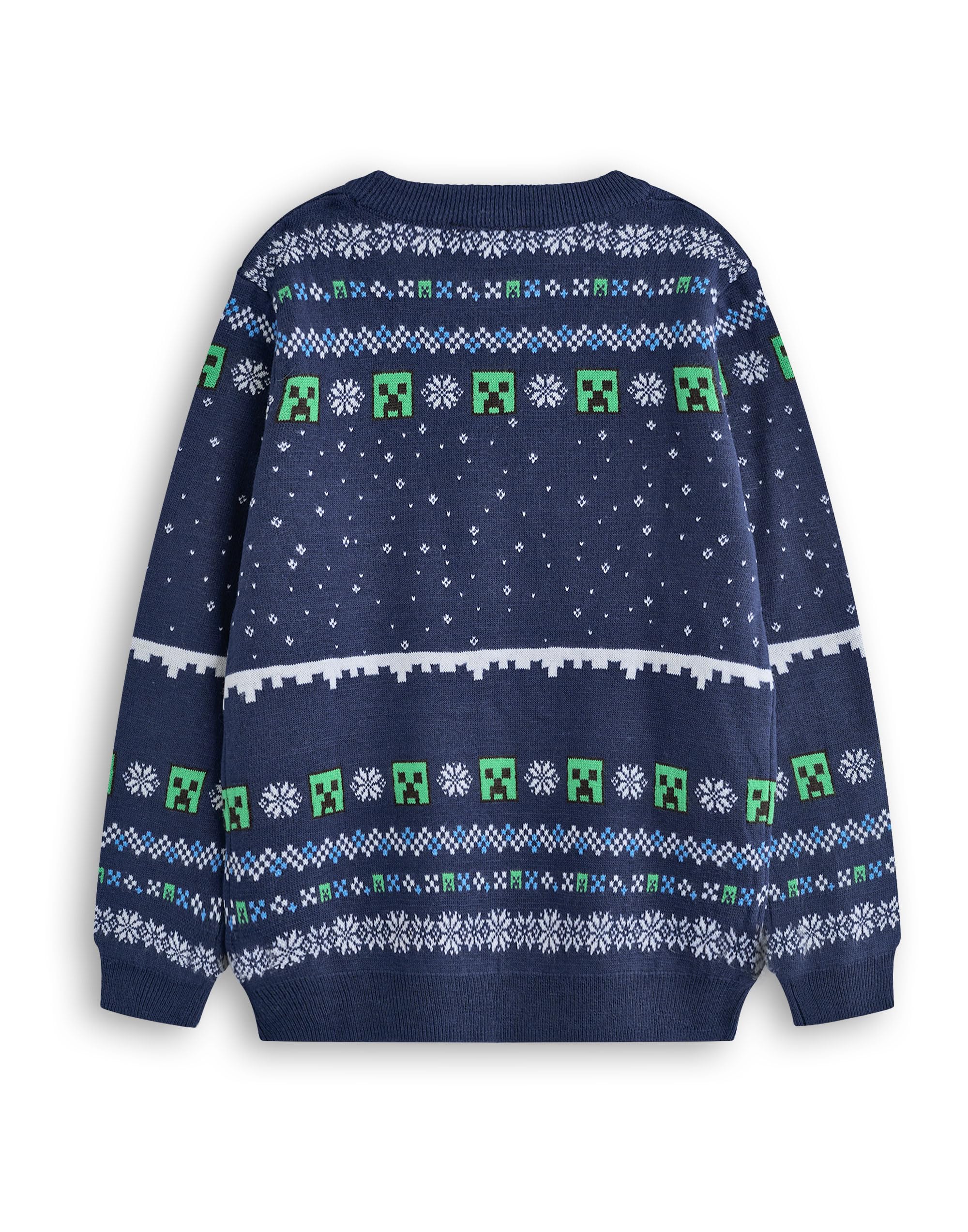 Minecraft Pull de Noël pour garçons | Pull tricoté Graphique avec Personnages Creeper et Snow Golem pour Enfants Bleu | Pull Festif à Motif Selburose pour Enfants avec bonhommes de Neige