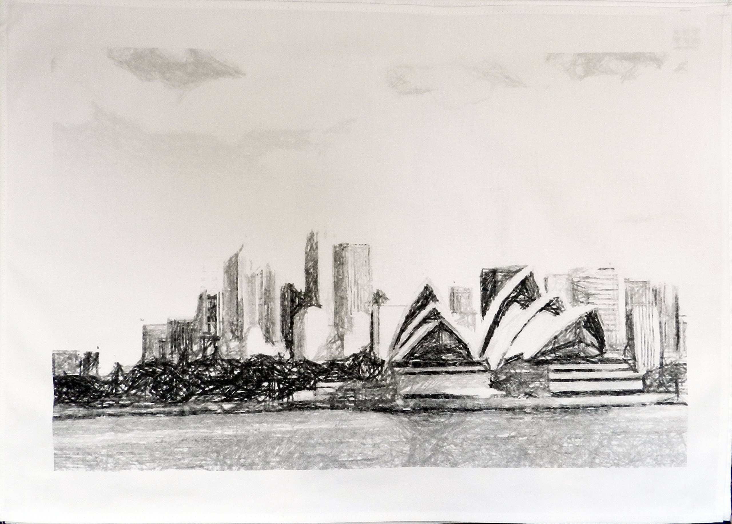 Half A Donkey White Sydney Opera House And Skyline Cotton Tea Towel