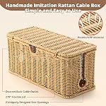 Boîte de gestion de câble fait main Brown, Imitation Rattan Cord Organizer Box, Cord Hider, Cable Organizer for Desk, Wire Management to Hide Cordes and Power Strip L12,5 W5.2 H5.5 in.