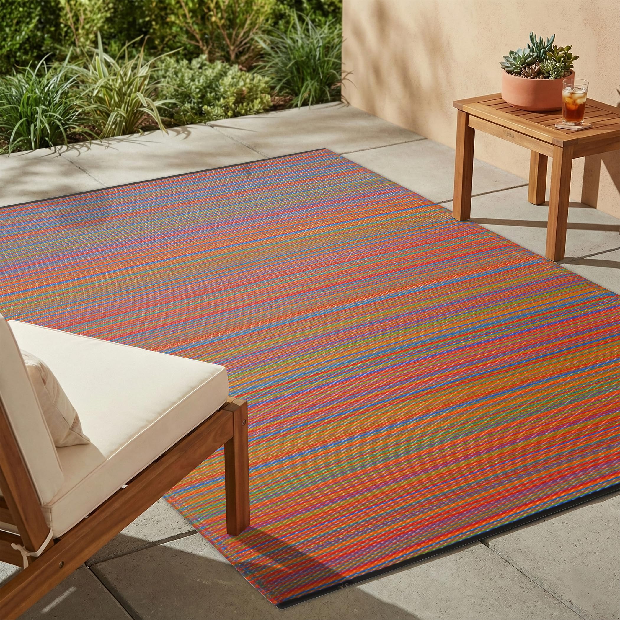 Fab Habitat Outdoor Rug - Waterproof, Fade Resistant, Crease-Free - Premium Recycled Plastic - Striped - Patio, Deck, Porch, Balcony, Laundry Room -