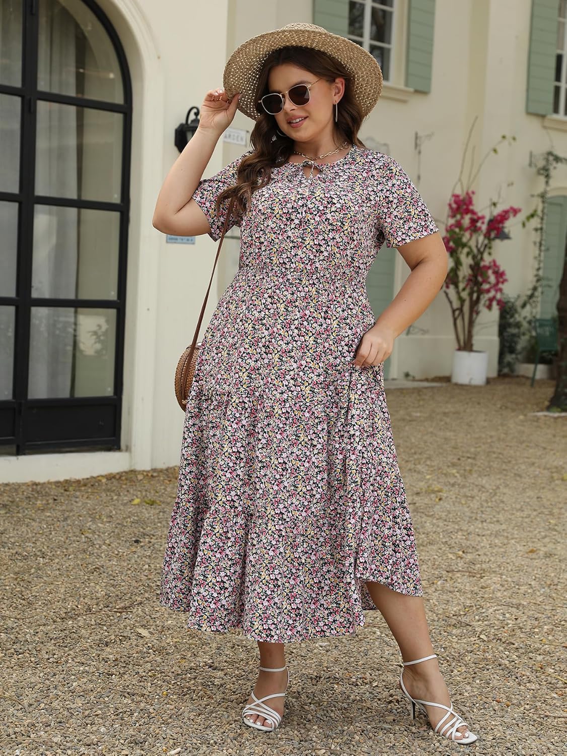Keluummi Plus Size Wedding Guest Midi Dresses for Curvy Women, Casual Summer Swiss Dot Baby Shower Dress with Sleeve - Image 5