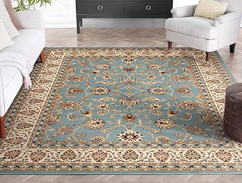 Well Woven Alfombra oriental con diseño de flores persas,azul claro