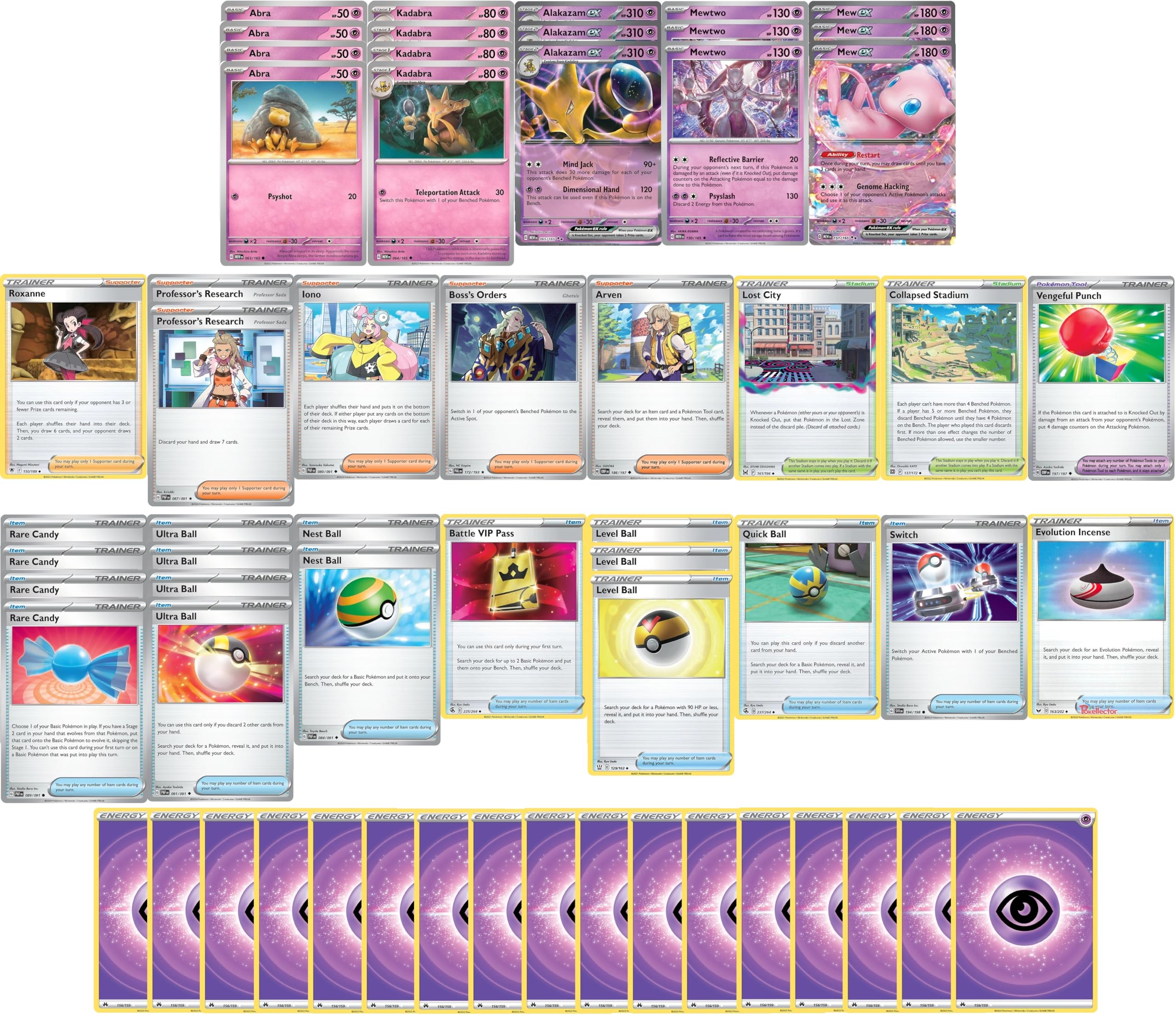 Amazon.com: Elite Psychic Deck - Mew Mewtwo - Abra Kadabra Alakazam -  Original 151 (gen 1) - Custom Built - 60 Card