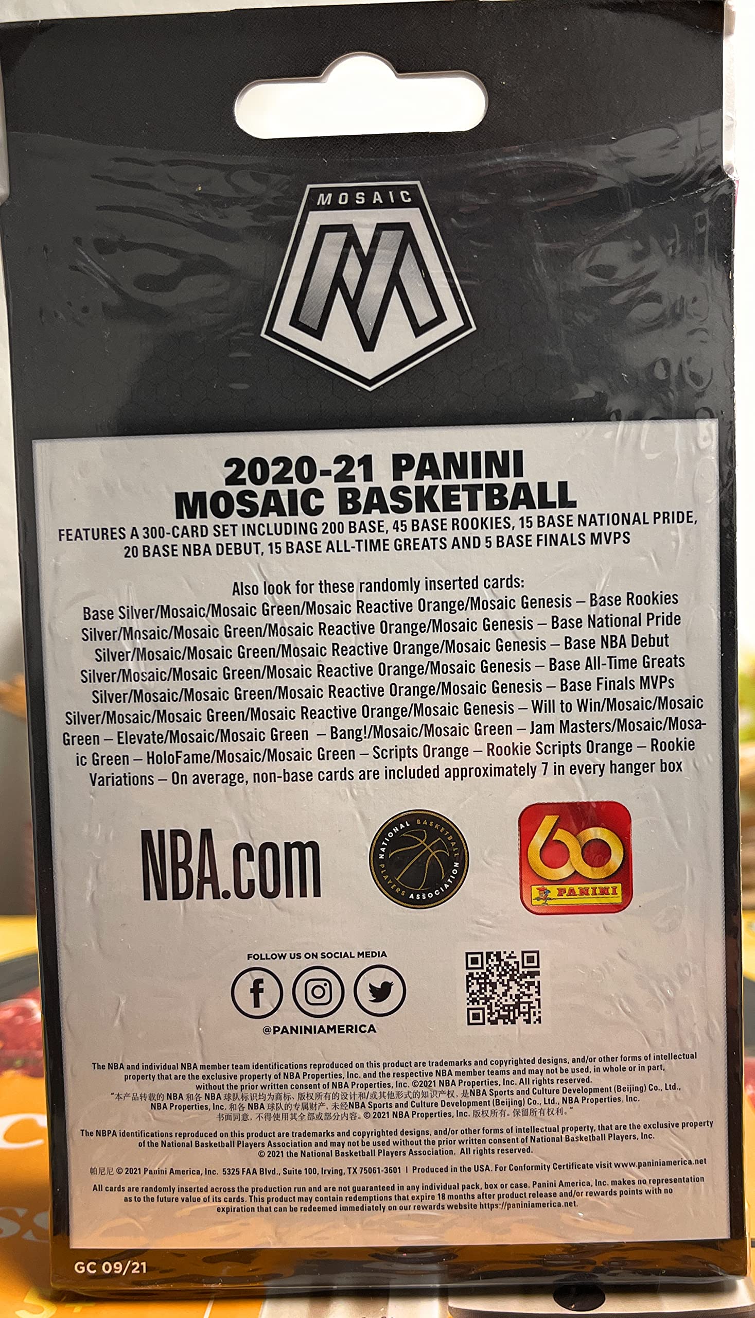 2021 Panini Mosaic Basketball Cards - Hanger Box with 4 Exclusive Mosaic Reactive Orange Prizms (20 Cards Per Box) Look for Autographs, Rookies, Variations and More!