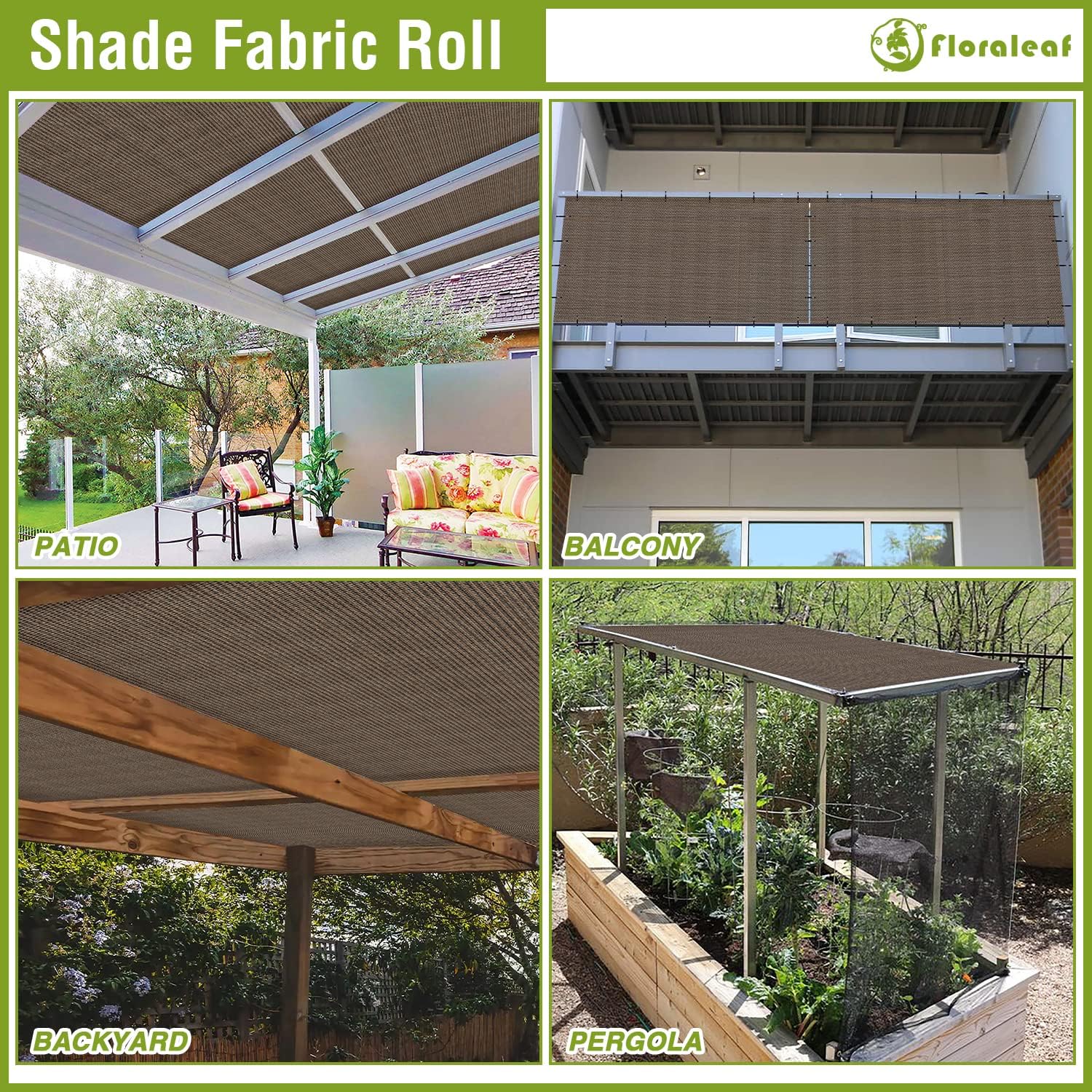 08' × 25' Sun Shade Cloth Outdoor 95% UV Block Sunblock Shade Cover Fabric Roll Privacy Screen Fence for Pergola, Carport, Patio, Deck, Awning, Garden, Yard, Balcony, Backyard, Green