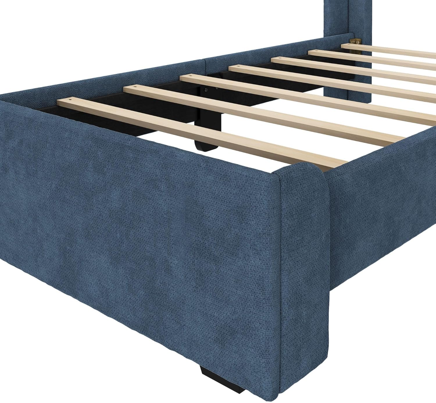 Max & Lily Upholstered Twin Bed Frame with Rectangular Headboard, Upholstered Platform Bed for Kids, No Box Spring Needed, Easy Assembly, Blue