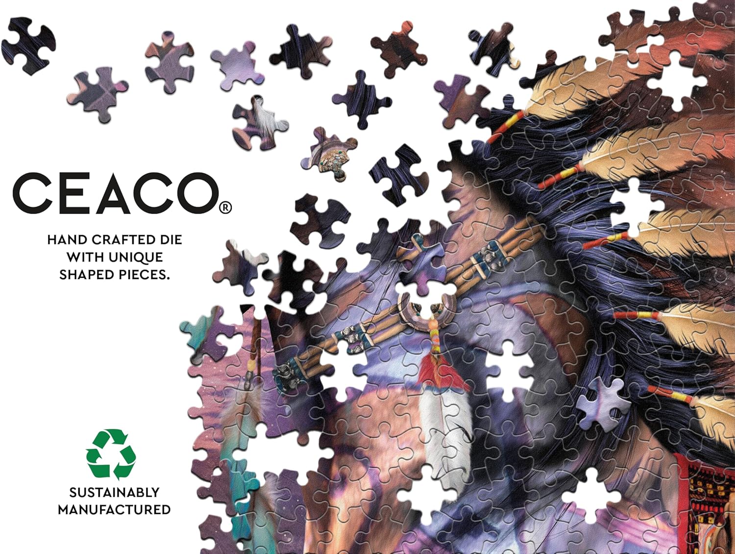 Ceaco - Shaman Puzzle - Laurie Prindle - 500 Piece Jigsaw Puzzles for Adults - Native American Art - Premium Board - Bonus Poster - 24 x 18 - USA Made