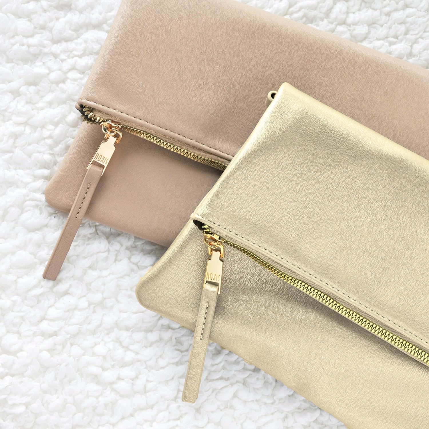 Women's Zipper Foldover Clutch Vegan Leather Envelope Cross body Bag with Chain Strap