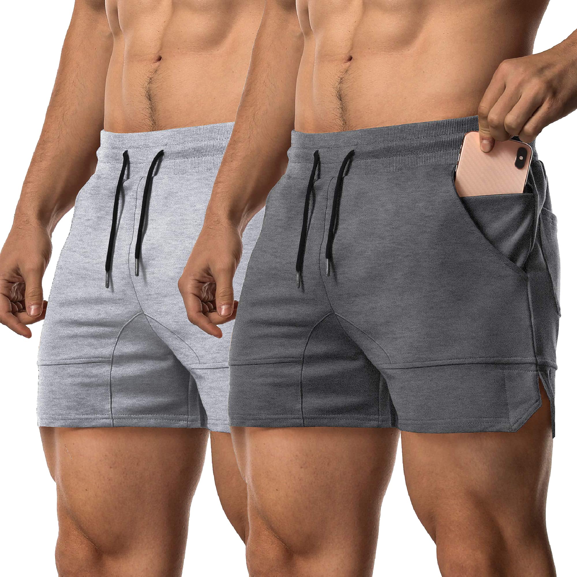 EVERWORTH Men's Solid Gym Workout Shorts Bodybuilding Running Fitted Training Jogging Short Pants with Zipper Pocket 3 Colors