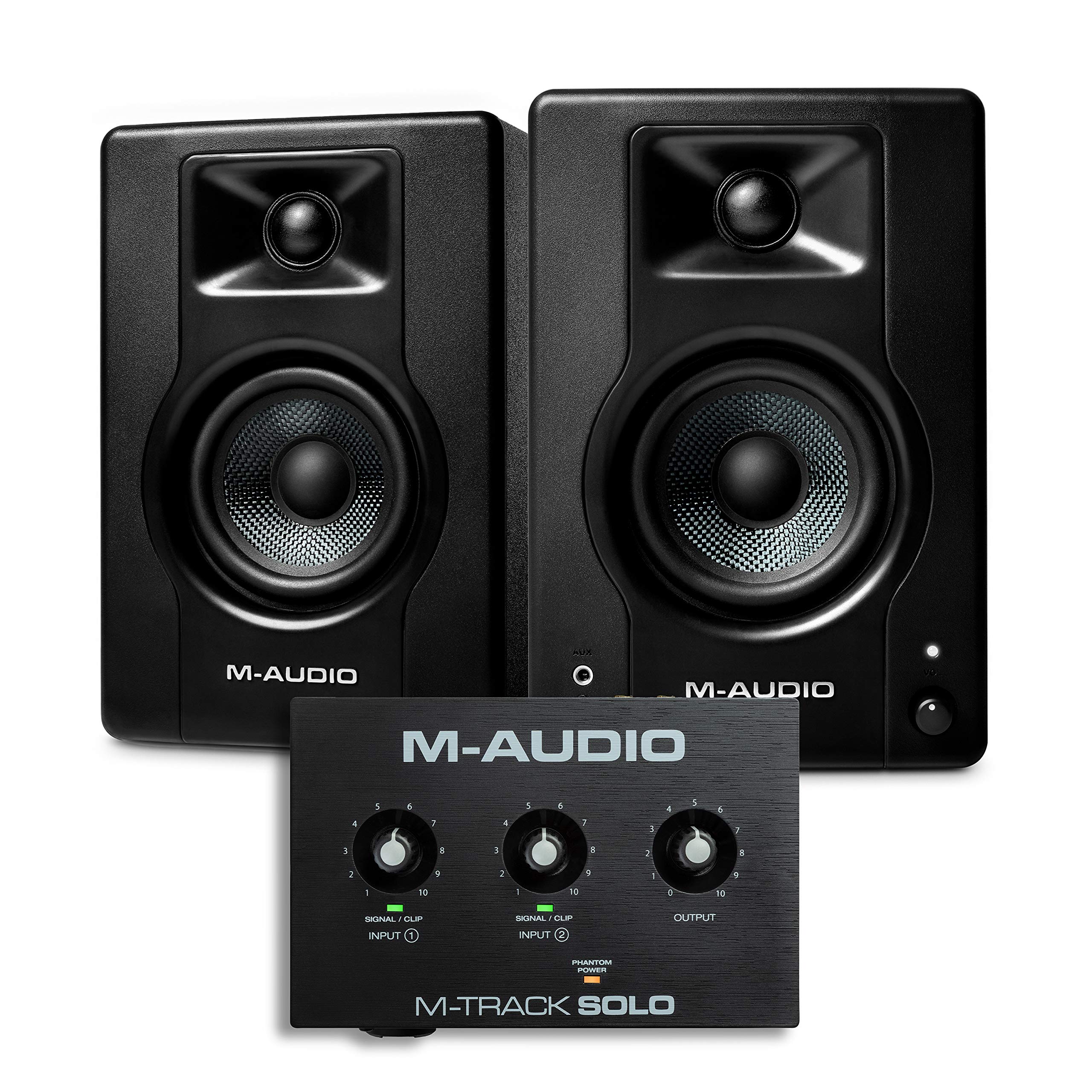 M-AudioRecording, Streaming and Podcasting Bundle – M-Track Solo USB Audio Interface and 120W BX3 Stereo Speakers, Software Suite Included