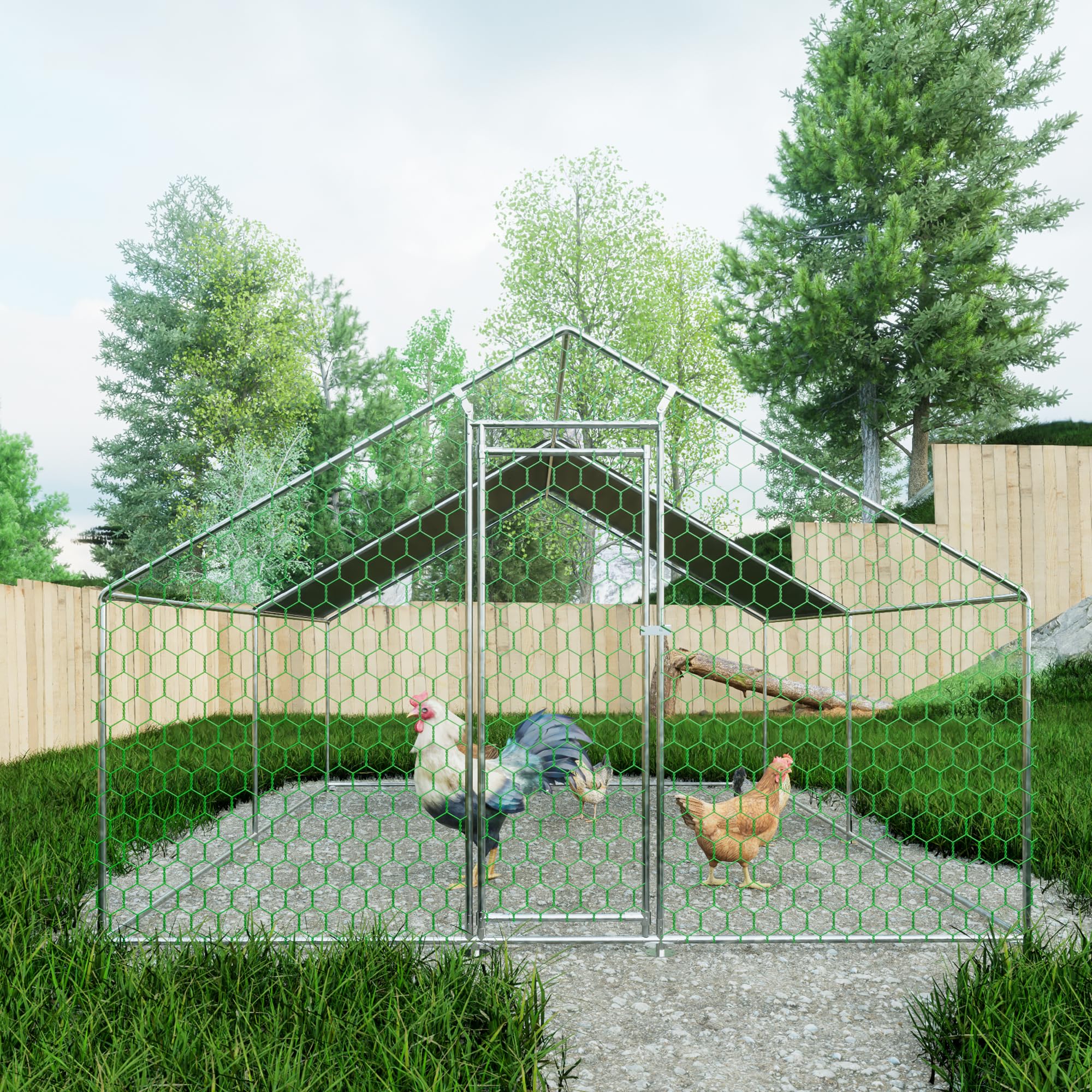 Freilaufgehege Hühnerstall 3x4x2m mit Sicherheitsschloss und Wasserdichtes PE-Tuch, Freilaufgehege aus Metall für Hühner, Kaninchen und weitere Kleintiere