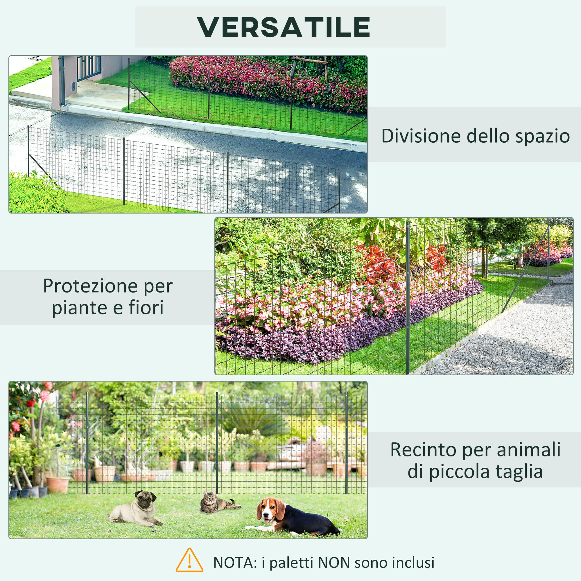 Outsunny Rete di Recinzione 25x1.7m in Acciaio Plastificata per Giardini e Spazi Esterni, Rotolo da 25m e Altezza 1.7m, per Giardino e Pollame, Verde