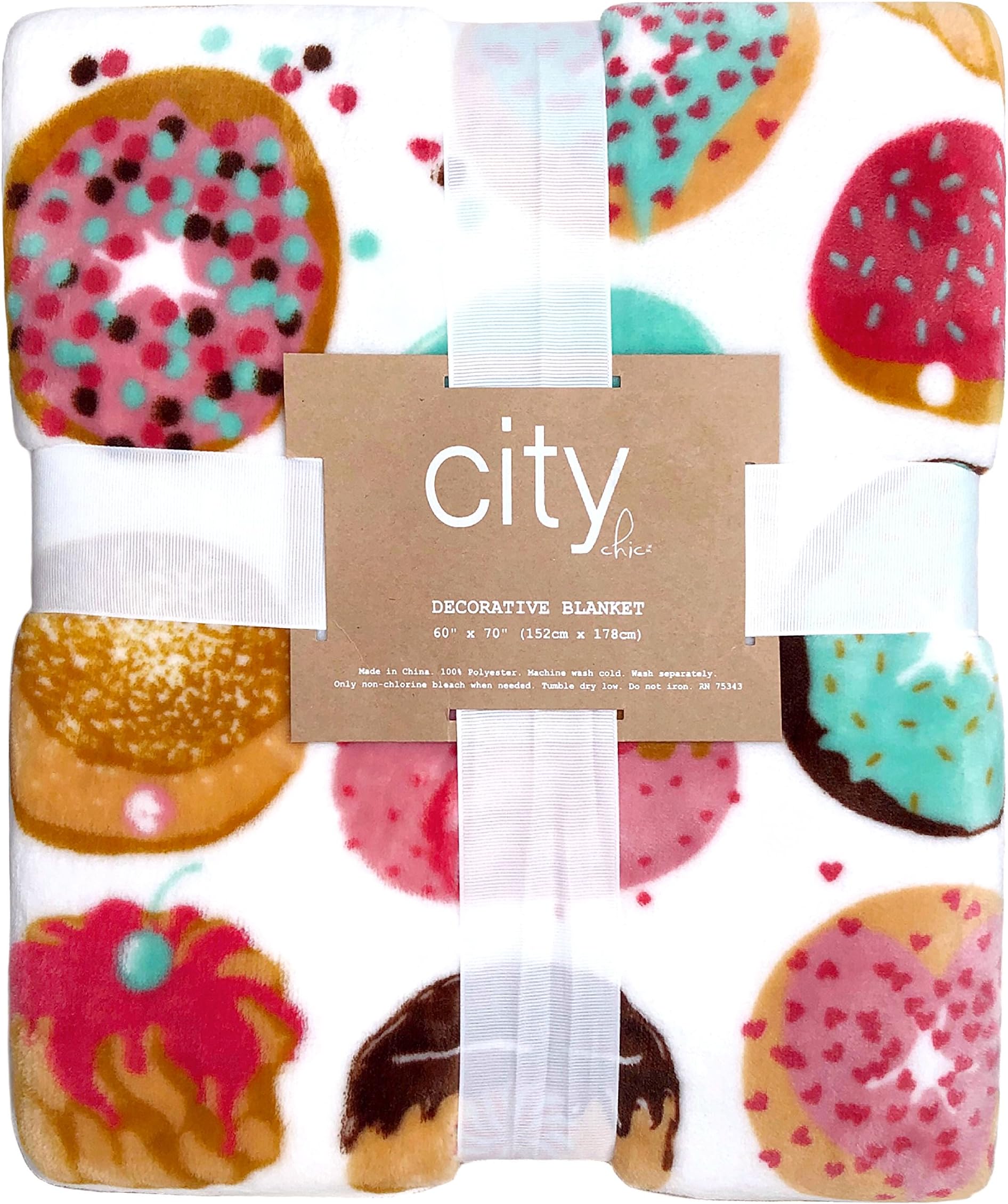 City Chic Donuts Soft Plush Throw Blanket, 60" x 70" multicolor