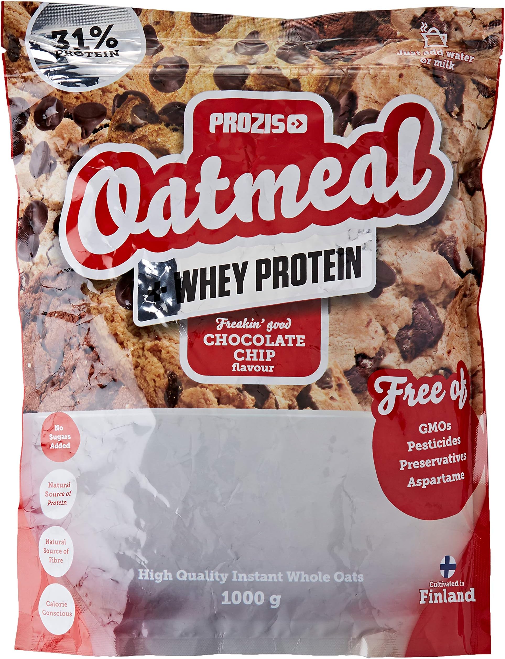 Prozis Oatmeal with Whey Protein 1000g - Cereals Charged High-Quality Carbohydrates & Satiating Fibre - Chocolate Chip Flavour - Suitable for Vegetarians - Heart Friendly - 12 Servings …