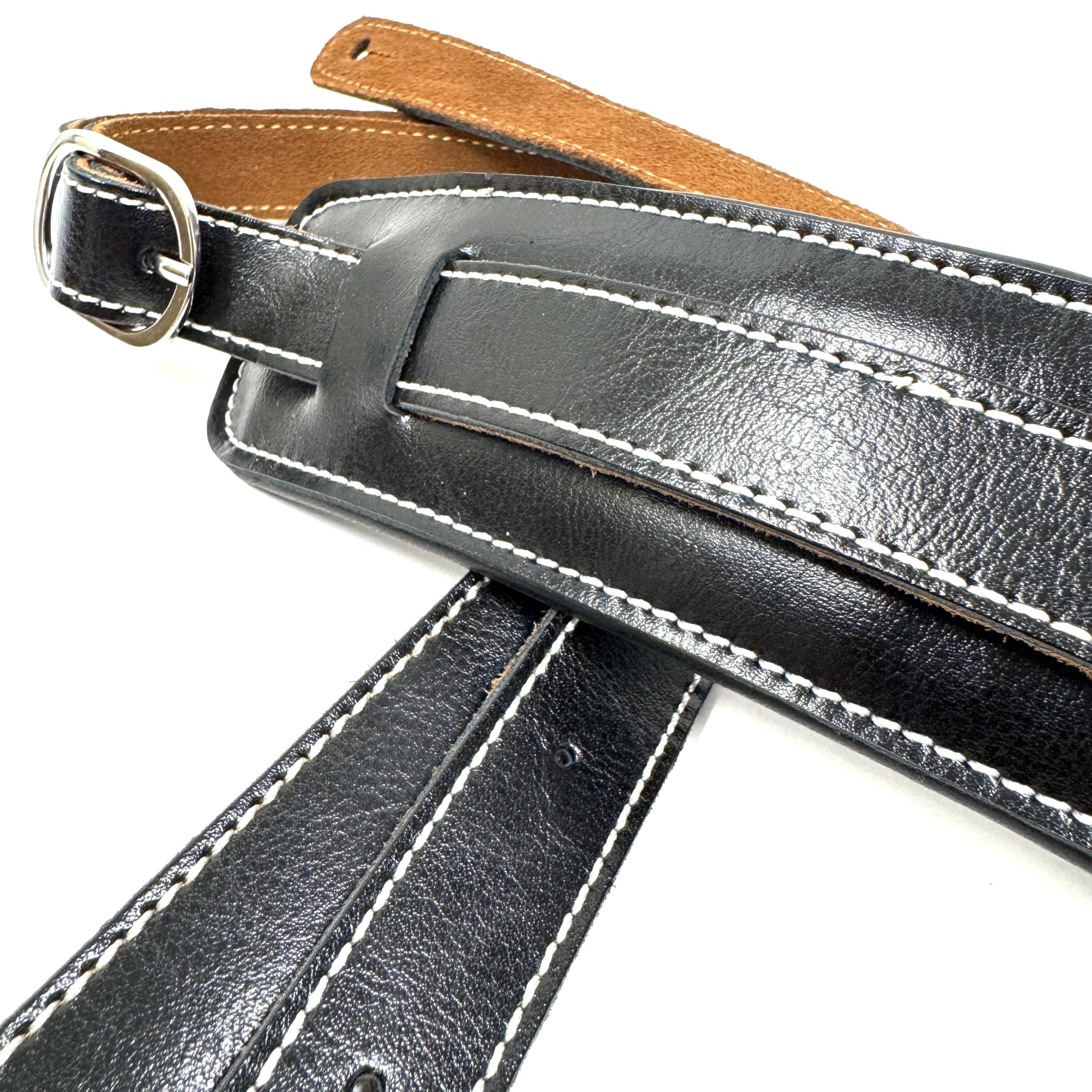 Walker & Williams Pasek do gitary w stylu lat 50. vintage premium czarna skóra bardzo długi do 155 cm