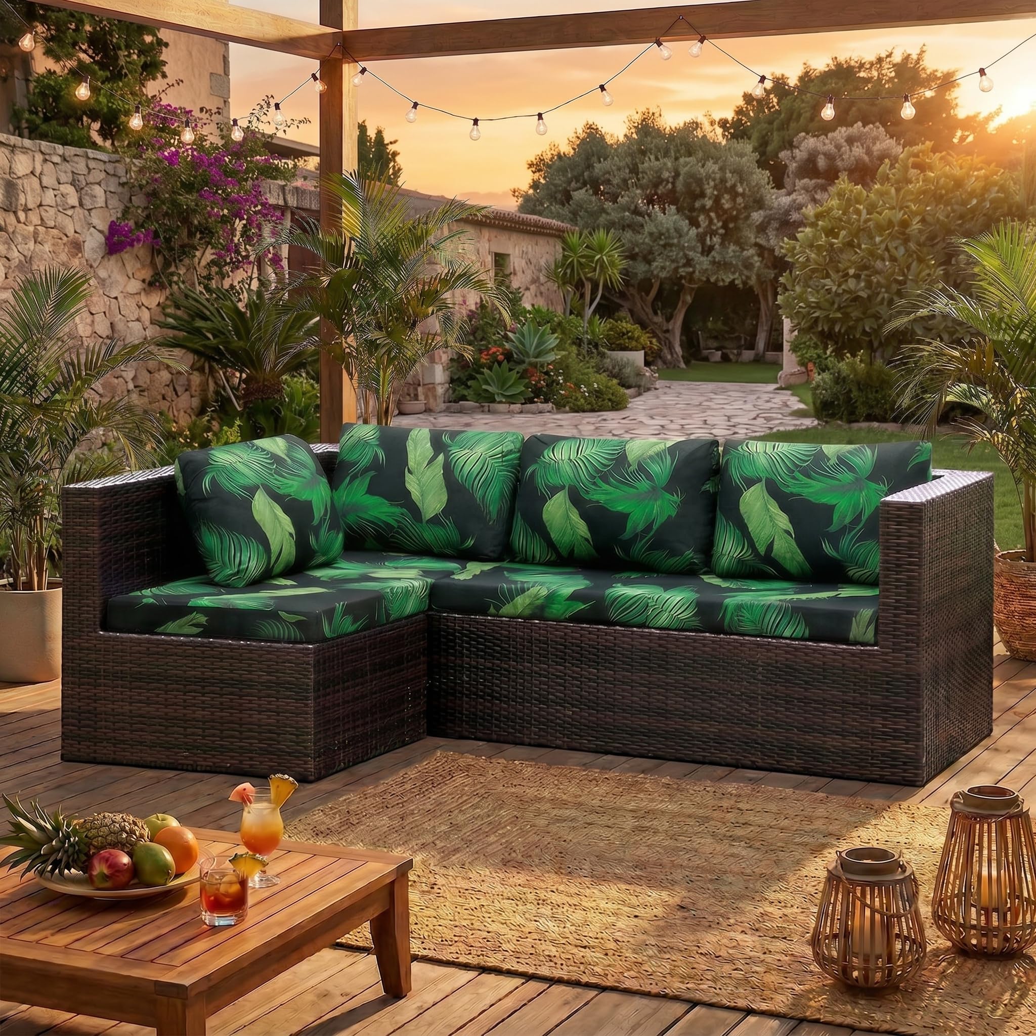 LiveGo Patio Stretch Sofa Cushion Cover Outdoor Cushion Cover Replacement Patio Furniture Cushions Couch Slipcovers Chair Seat Cover Soft Flexibility Protector (6, Summer) — image 1