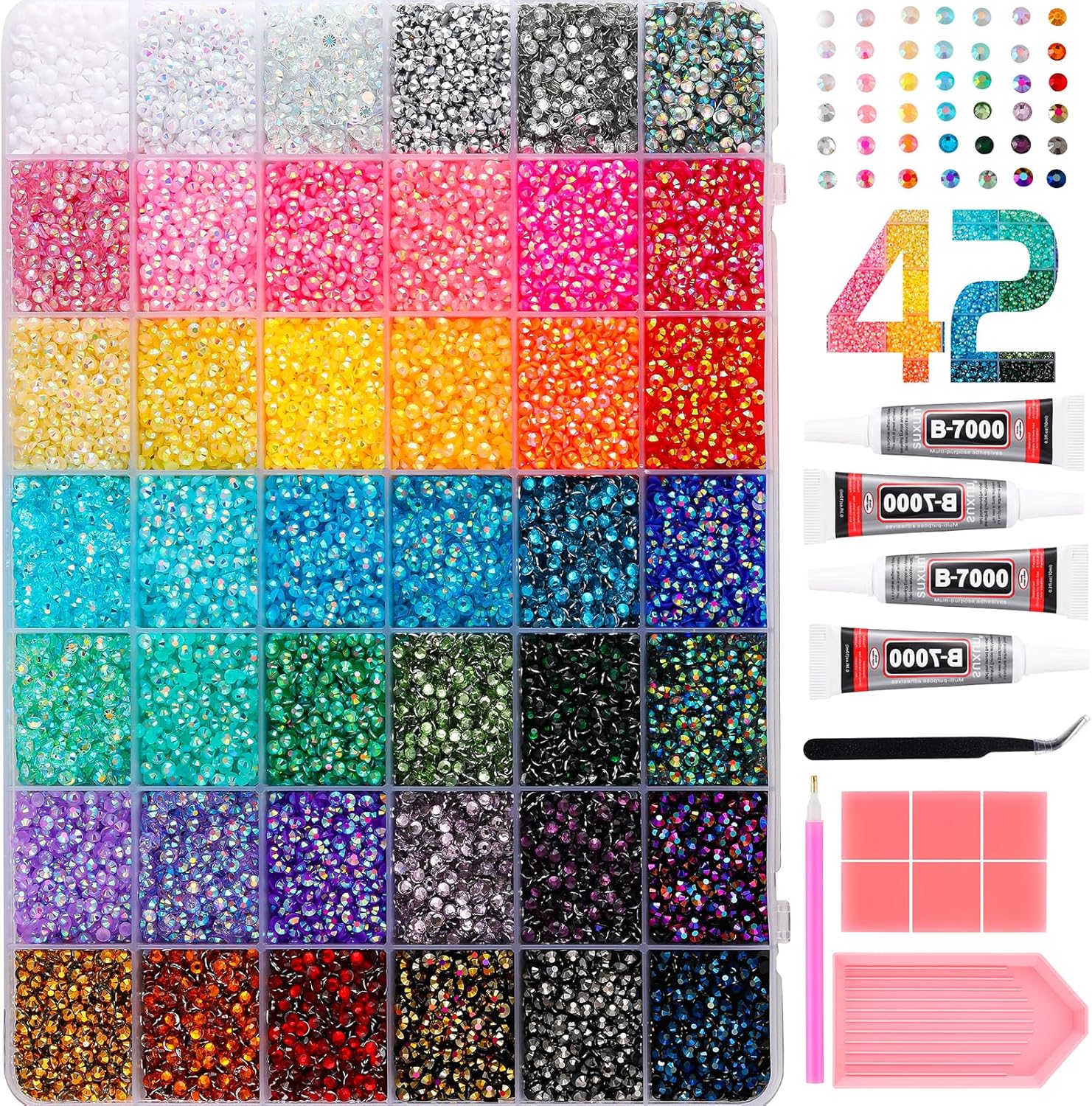 41000Pcs 42 Colors 3mm Flatback Rhinestones for Bedazzling Kit Resin Bedazzler Kit with Rhinestones and Tools DIY Multicolor Bedazzling Gems for Crafting Clothes Jewelry Cup Shoes Nail