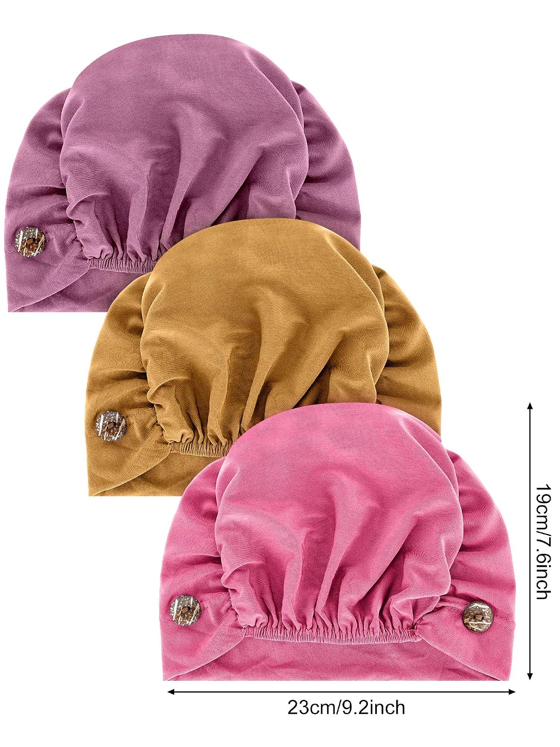 6 Pieces Soft Gourd-Shape Caps with Buttons Stretch Bouffant Hats Turban Headband with Ear Loop Holder Buttons (Bright Colors)