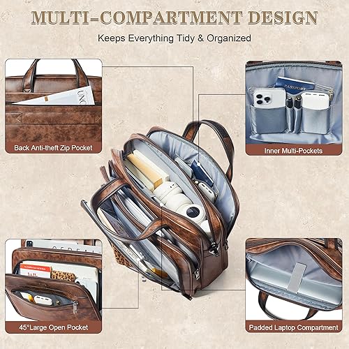 Miniatura 4 de Shrrie Bolso bandolera de cuero para hombres y mujeres, bolsa de cuero para laptop de 17 pulgadas, resistente al agua, gran hombro, oficina, trabajo