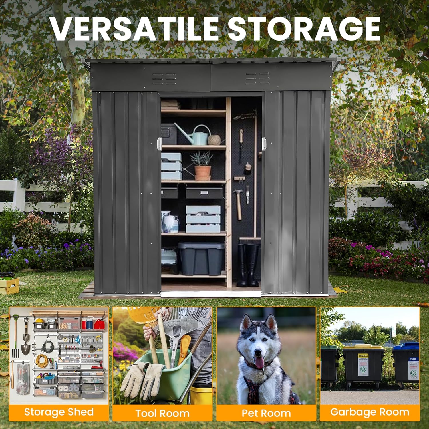 6x4 FT Outdoor Storage Shed Garden Shed Tool Shed with Lockable Door and Sloping Roof, Durable Metal Storage Shed for Backyard, Outside, Patio, Light Gray