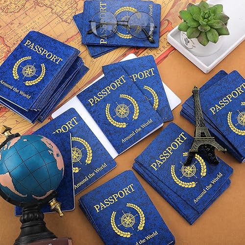 Miniatura 5 de Woanger 50 cuadernos de pasaporte en blanco, cuaderno de pasaporte azul a granel de 4 x 5.5 pulgadas, para jugar con pase falso, viaje en puerto