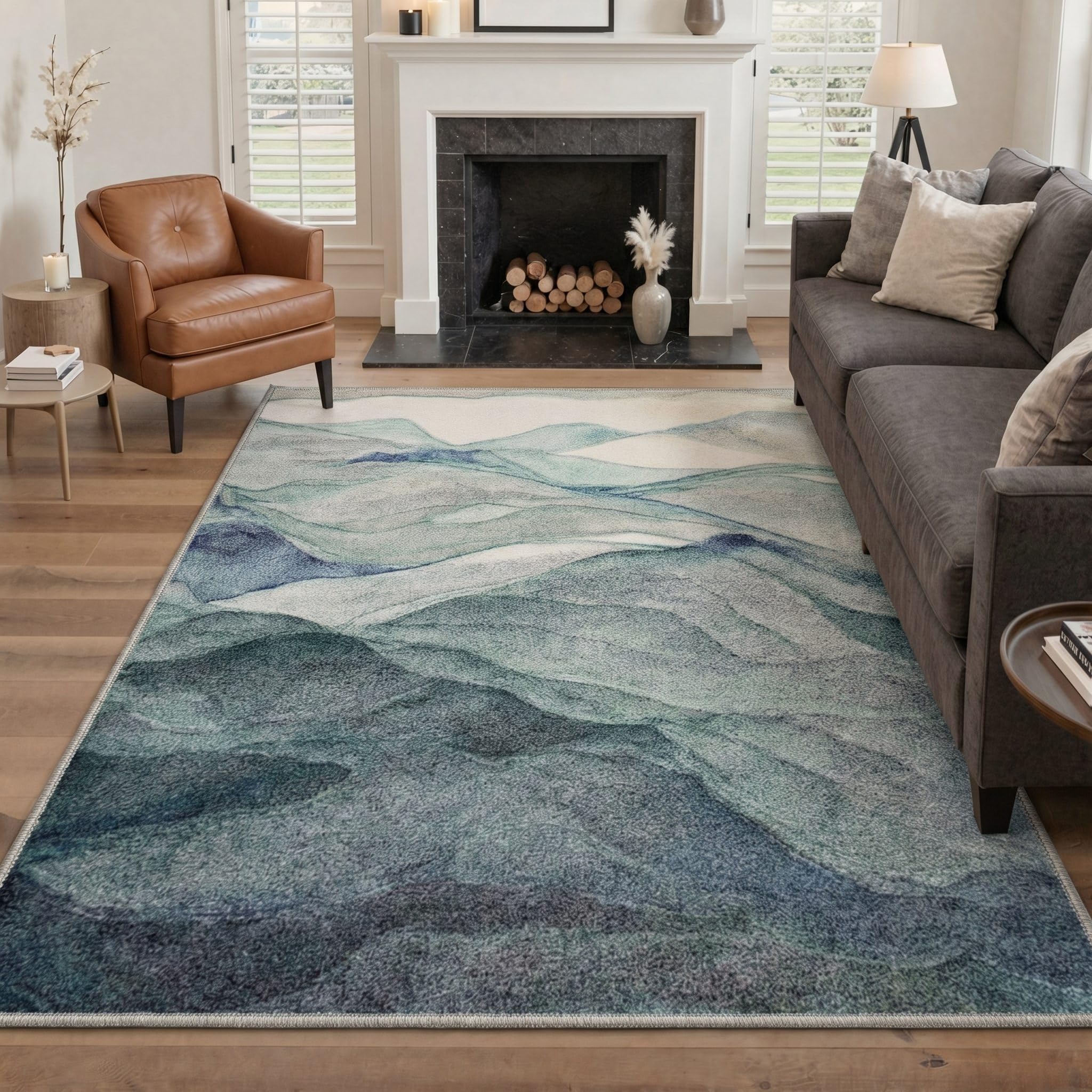 BEIMO Area Rugs 9x12 for Living Room, Dusty Teal Washable Abstract Rug