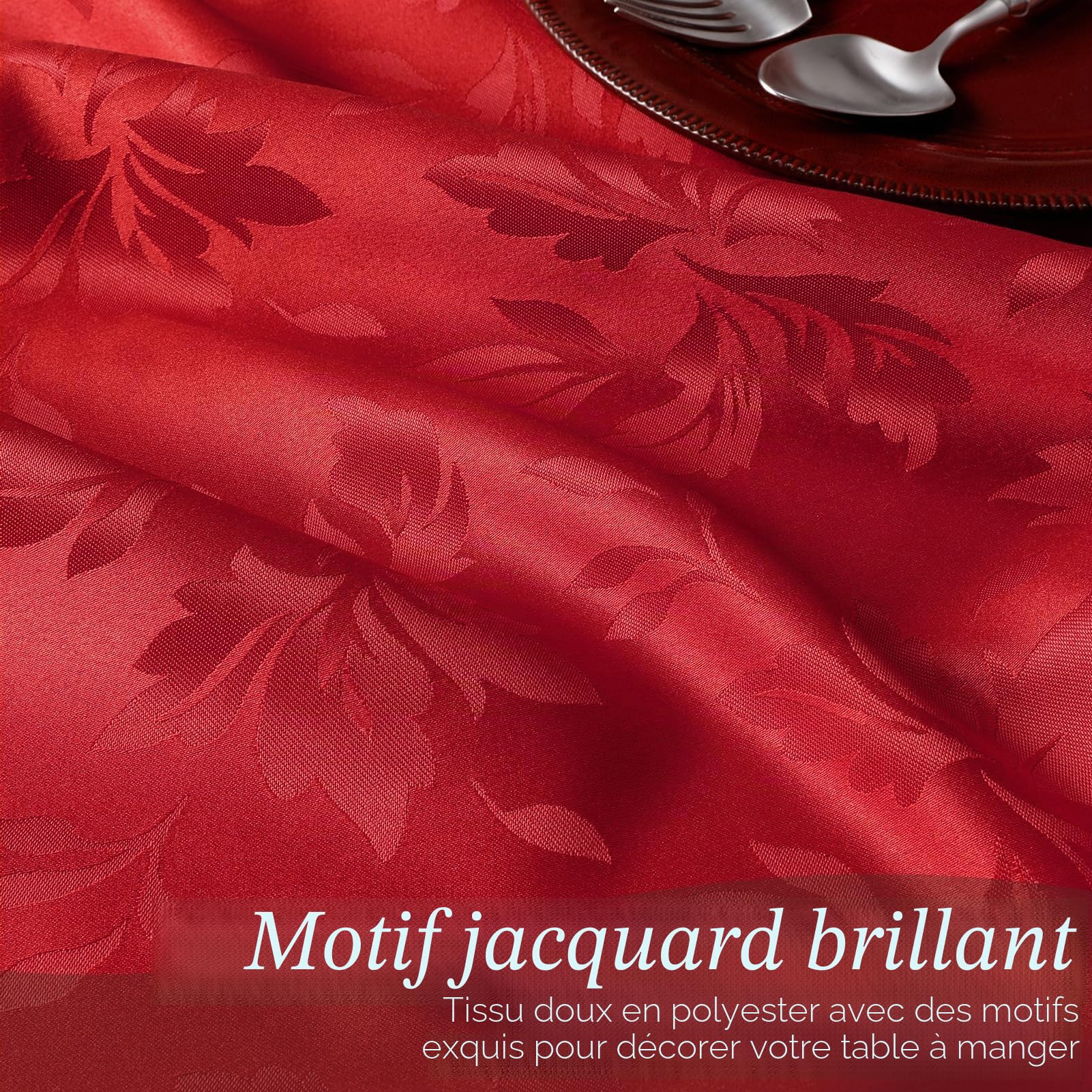 Romanstile Nappe Rectangulaire Rouge 150 x 350 cm,En Jacquard Raffiné,Polyester 210GSM,Imperméable,Anti-Tache, pour Grandes Tables,Dîners de Noël, Mariages,Fêtes de Fin d'Année et Réceptions Élégantes