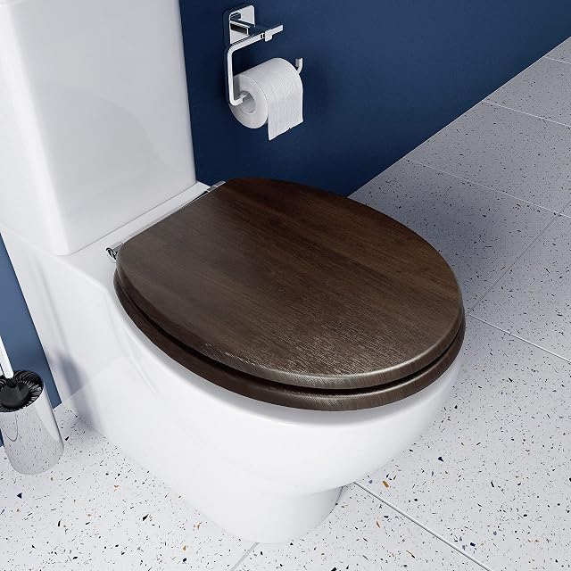 Croydex WL602677H Flexi-Fix Montoro Always Fits Never Slips Toilet Seat Soft Close with Antibacterial Treated Surface, Walnut Effect, One Size