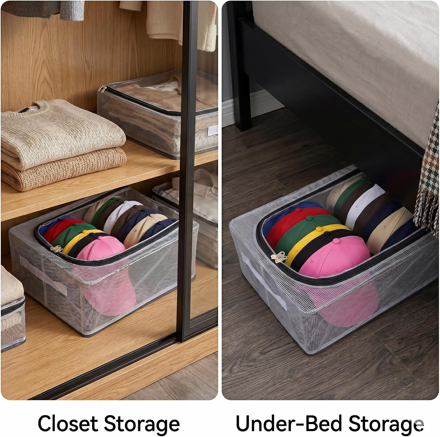Sturdy Hat Organizer for Baseball Caps, Clear Hat Storage Box with Metal Frame & Hard Base, Stackable Cap Storage Holder for Closet, No Assembly Required, Holds 24 Hats, 1 Pack