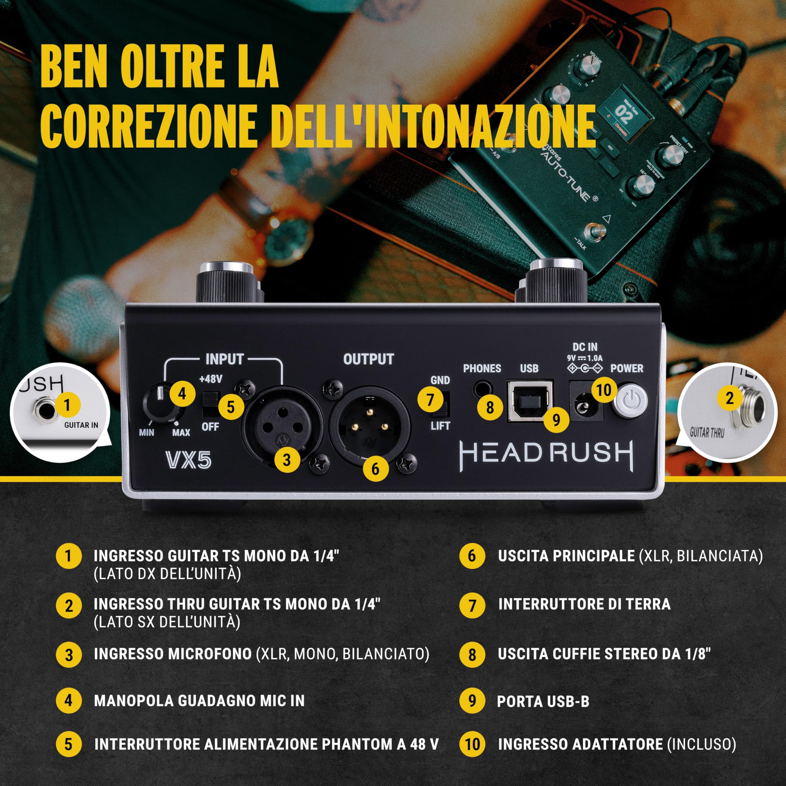 HeadRush VX5 - Effetto a Pedale con AutoTune Antares per Cantanti, con Real Time Pitch Correction, Armonia vocale, Interfaccia per Chitarra e Microfono