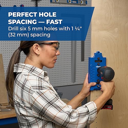 Miniatura 5 de KREG KMA3232 plantilla de clavija de estante de 5 mm - guía de perforación para estantes - plantilla de perforación de clavija de estante - guía de