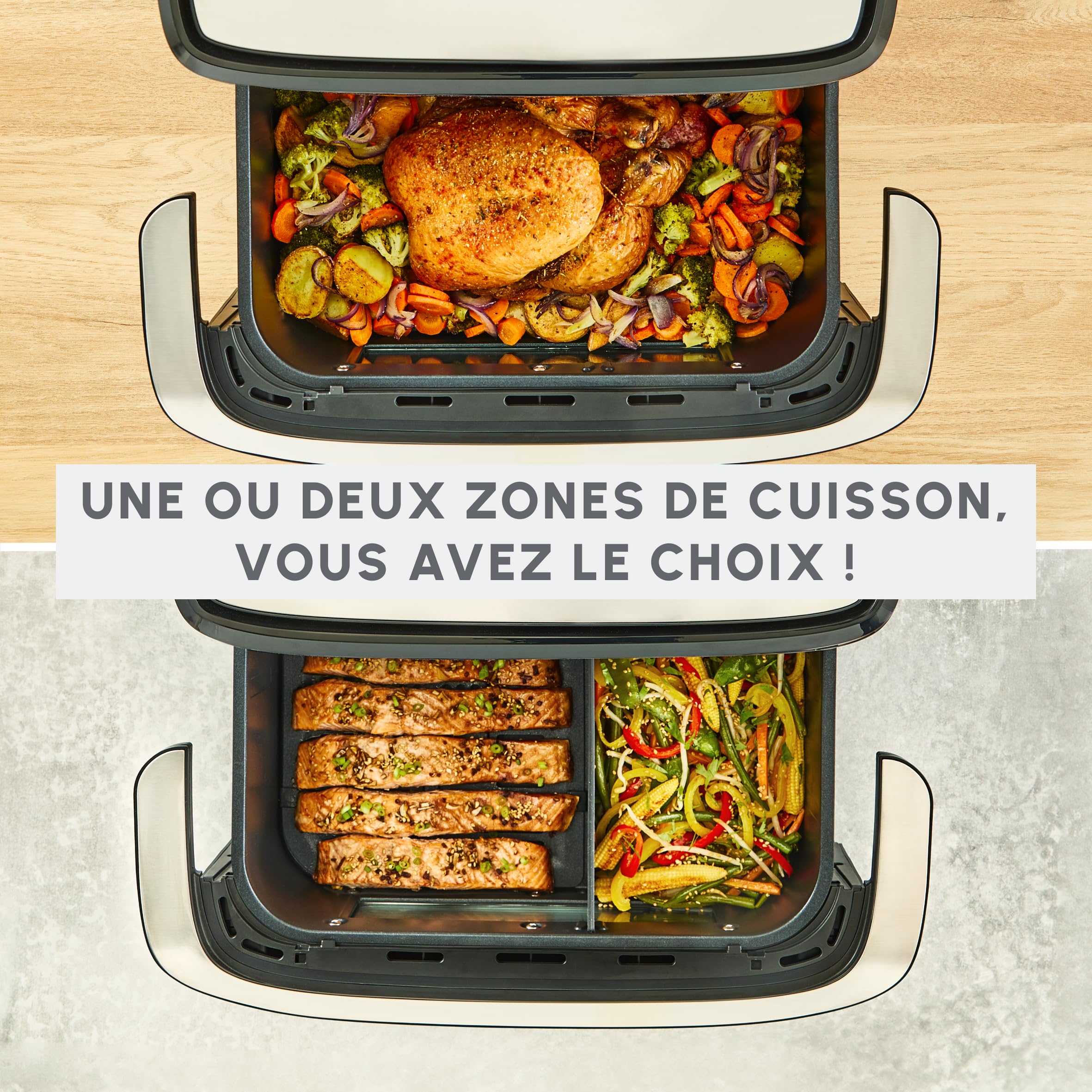LOT Moulinex air fryer Flex 2 zones 9L, séparateur amovible EZ9228F0, noir + 2 moules à gâteaux Tefal spécial air fryer J176S204