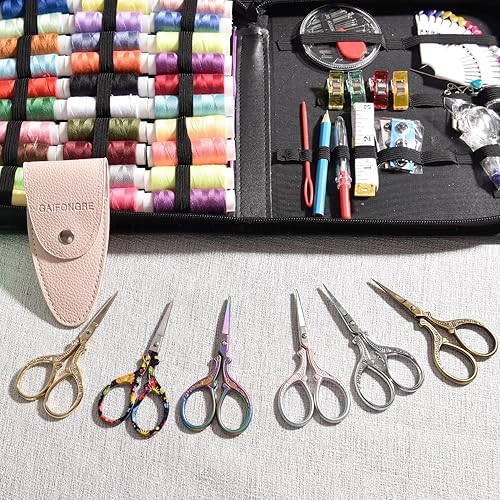 Miniatura 3 de Tijeras de bordado de costura de 3.6 pulgadas, tijeras afiladas de acero inoxidable rectas y afiladas con cubierta de cuero, herramientas de