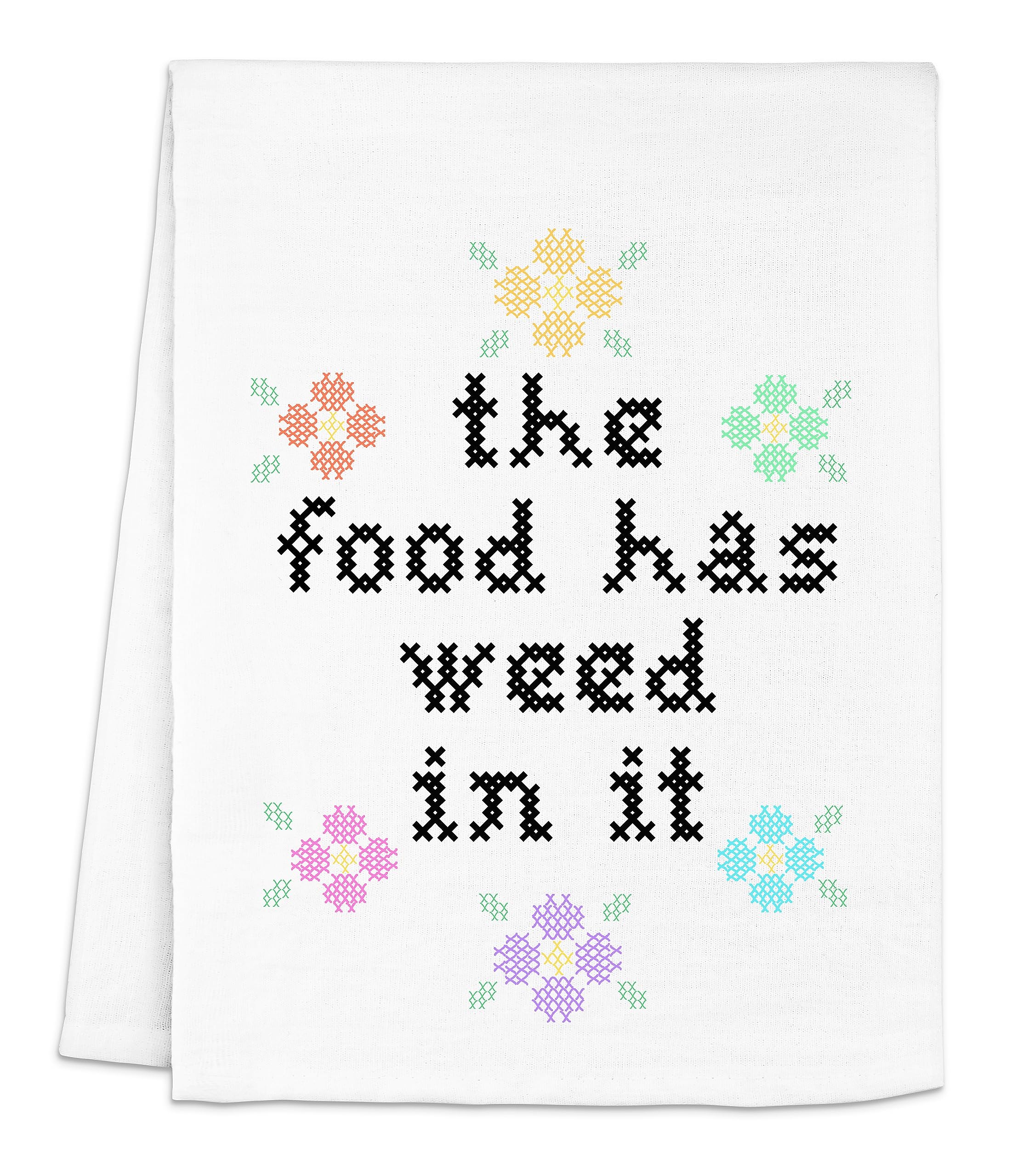 Moonlight Makers, The Food Has Weed In It - Funny Dish Towels, Colorful Cross Stitch Effect, Funny Kitchen Towels for Bakers and Cooks, 100% Cotton Dish Towels, Adult Apartment Essentials, Gift Idea