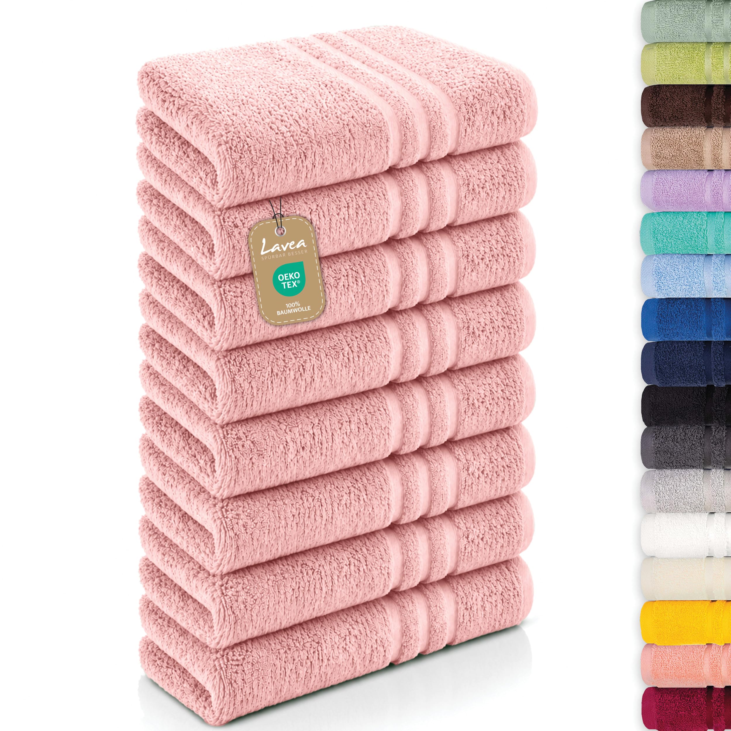 Lavea® Lot de 8 Serviettes de Bain 50x100 cm 100% Coton – Douces et Absorbantes – Parfaites comme Serviette Main, Essuie-Main ou Visage pour Maison, Hôtel et Spa – Rose Pastel