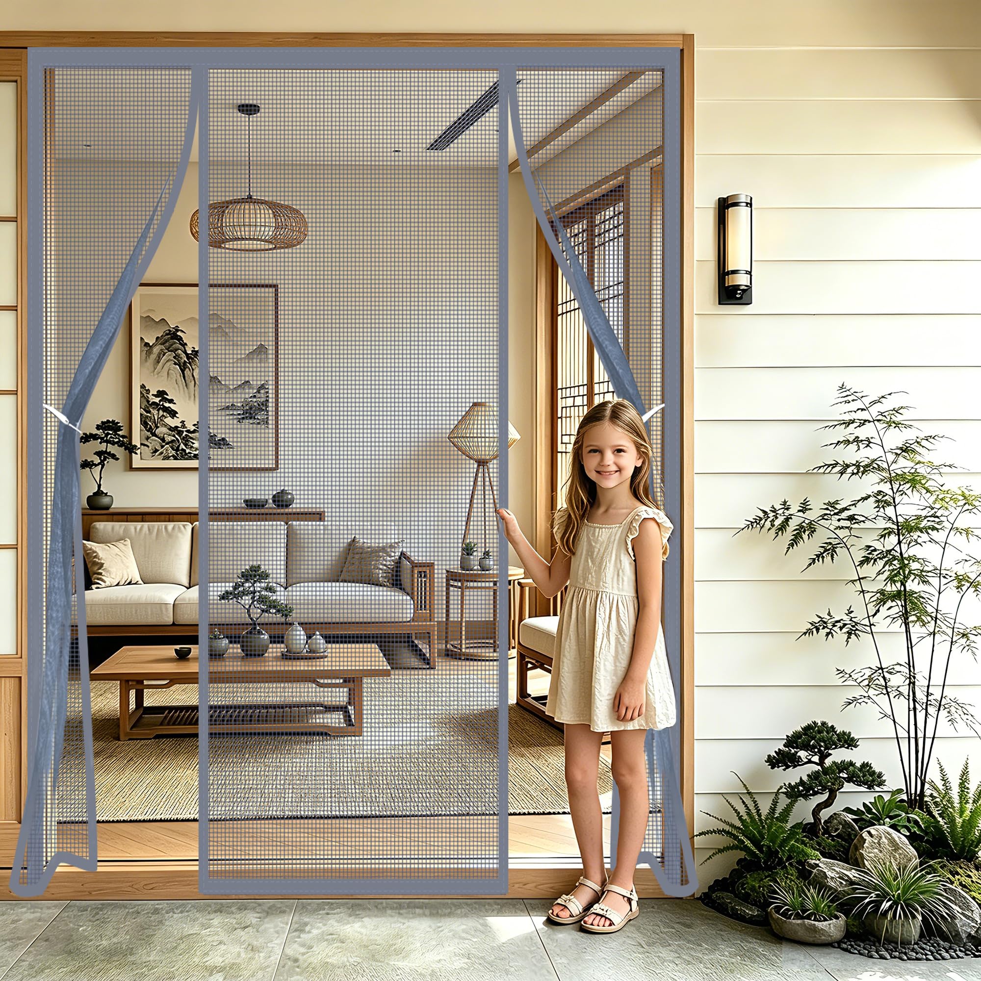 Magnetic Screen Door for French Doors Grey 175x245cm French Door Left Right Anti Mosquito No Gap for Static caravans, motorhomes, and Holiday lodges