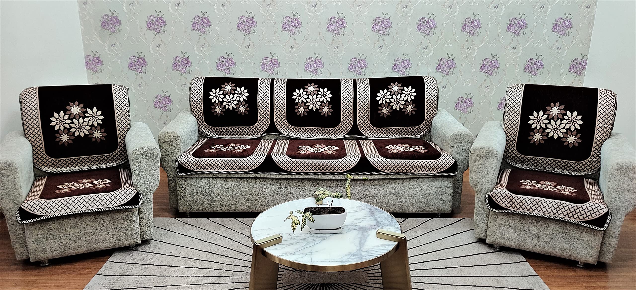 KREEVA Velvet Sofa Covers And Chair Cover For Five Seater,Set Of 6(3+1+1), Brown (B09F6DB1V9) Amazon Price History, Amazon Price Tracker