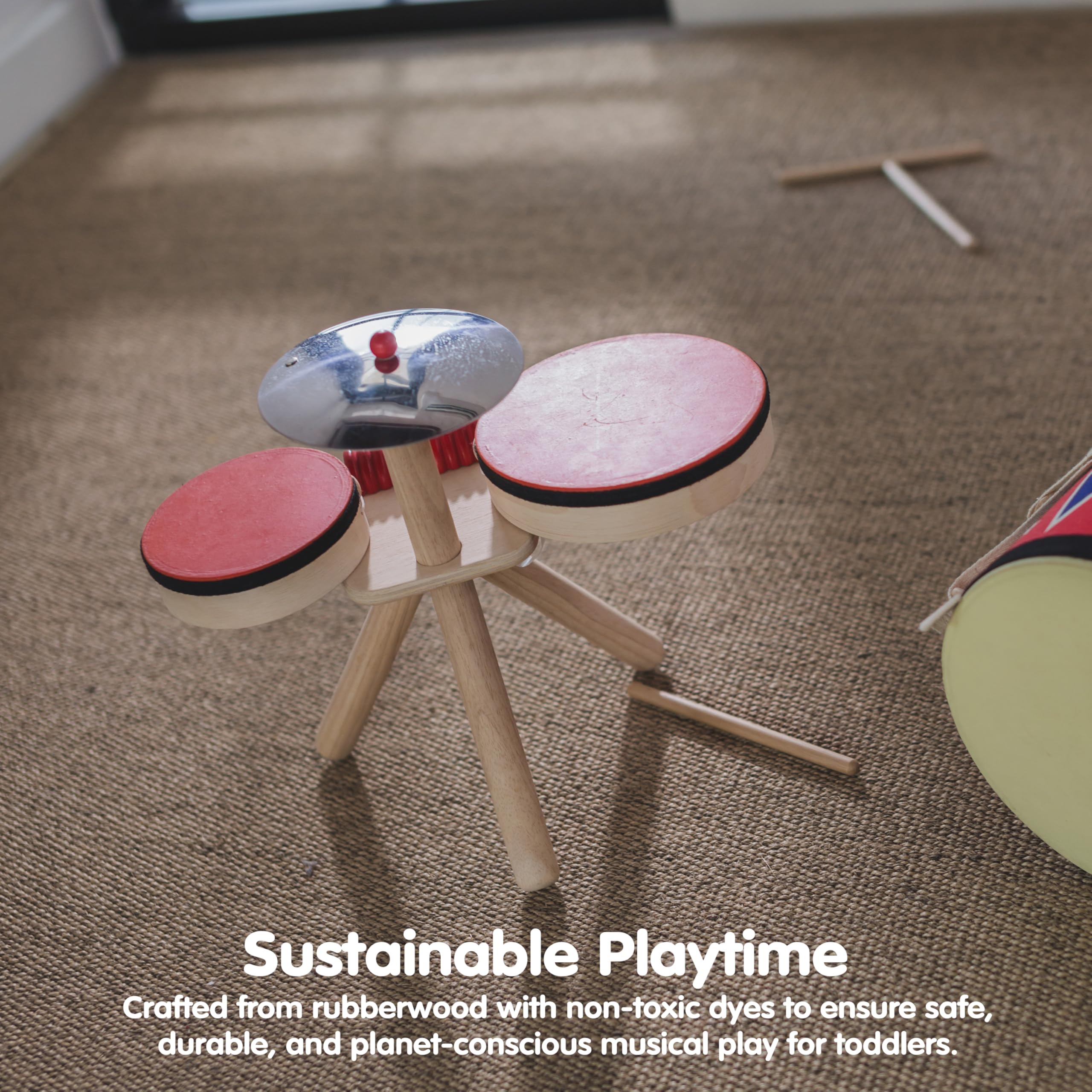 Plan Toys Musical Band | Drum Cymbal Guiro, Wooden Musical Band Set, Montessori sensory exploration, coordination creative expression, kids music inst