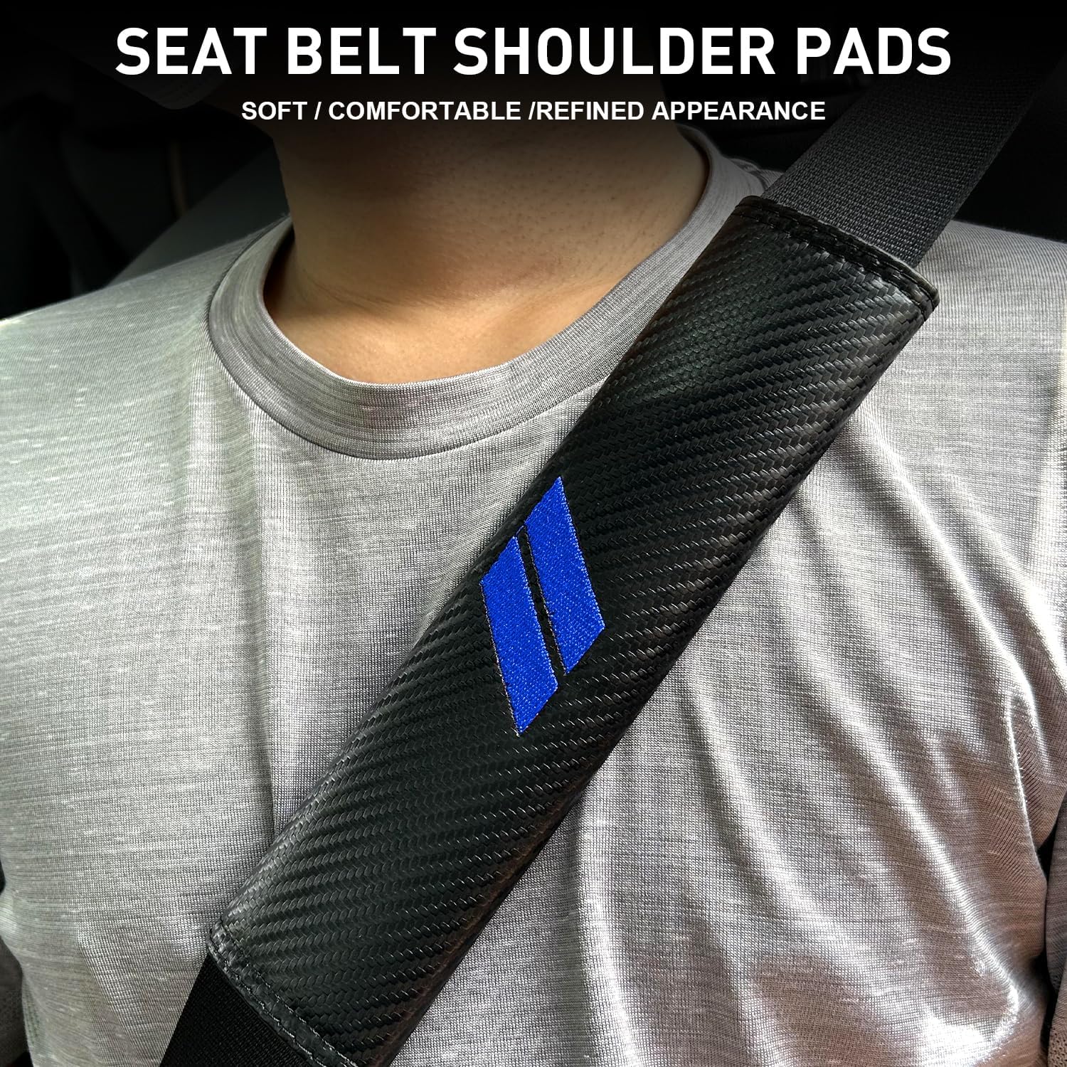 for Challenger Seat Belt Covers for Charger Seat Belt Pads for Dodge Accessories Durango Journey Car Seatbelt Covers Leather Seatbelt Shoulder Strap Cushion (2 Pcs, Blue Stitches)