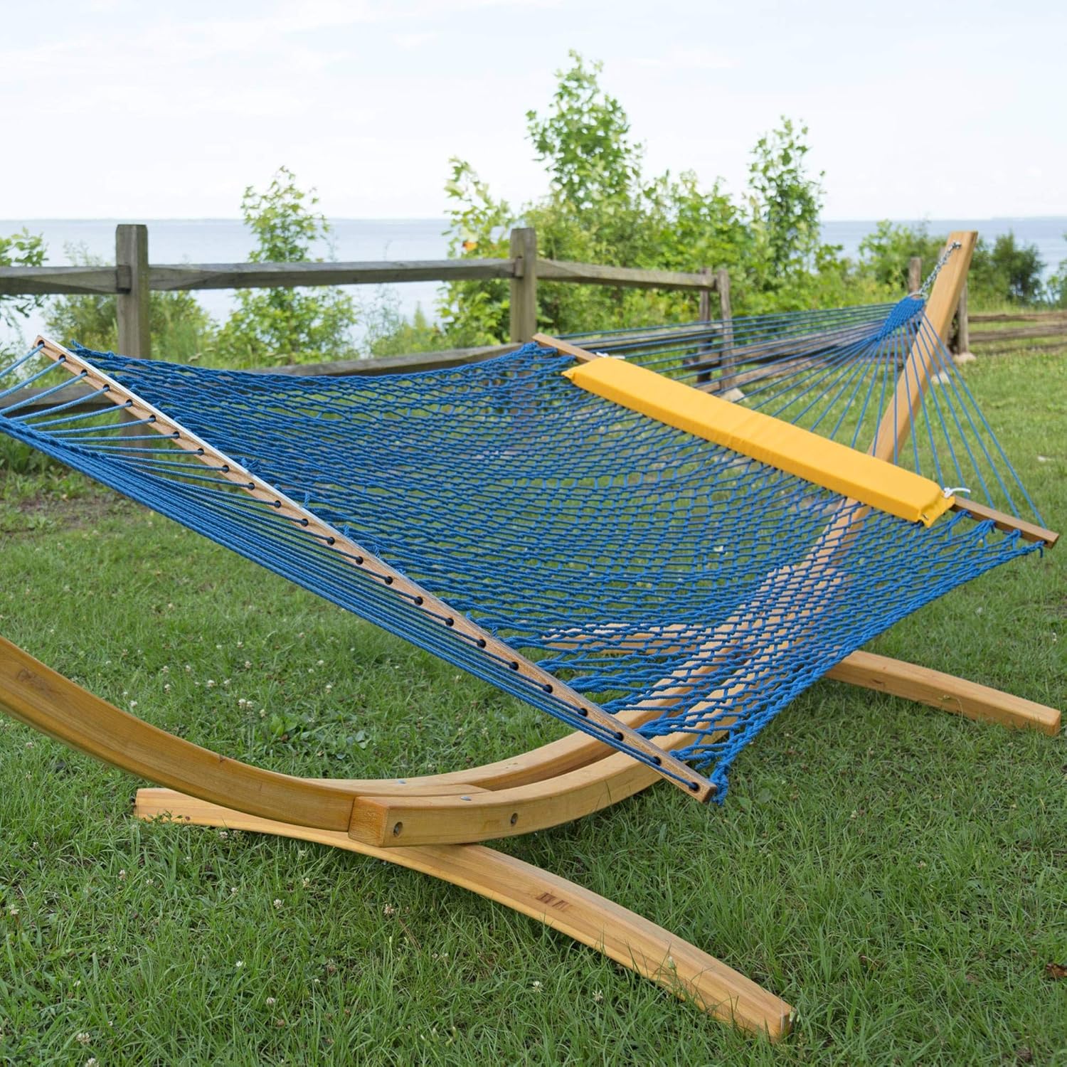 Nags Head Hammocks NH15CHB Admiral Coastal Blue Duracord Rope Hammock with Free Extension Chains & Tree Hooks, Handcrafted in The USA, Accommodates 2 People, 450 LB Weight Capacity, 13 ft. x 65 in.