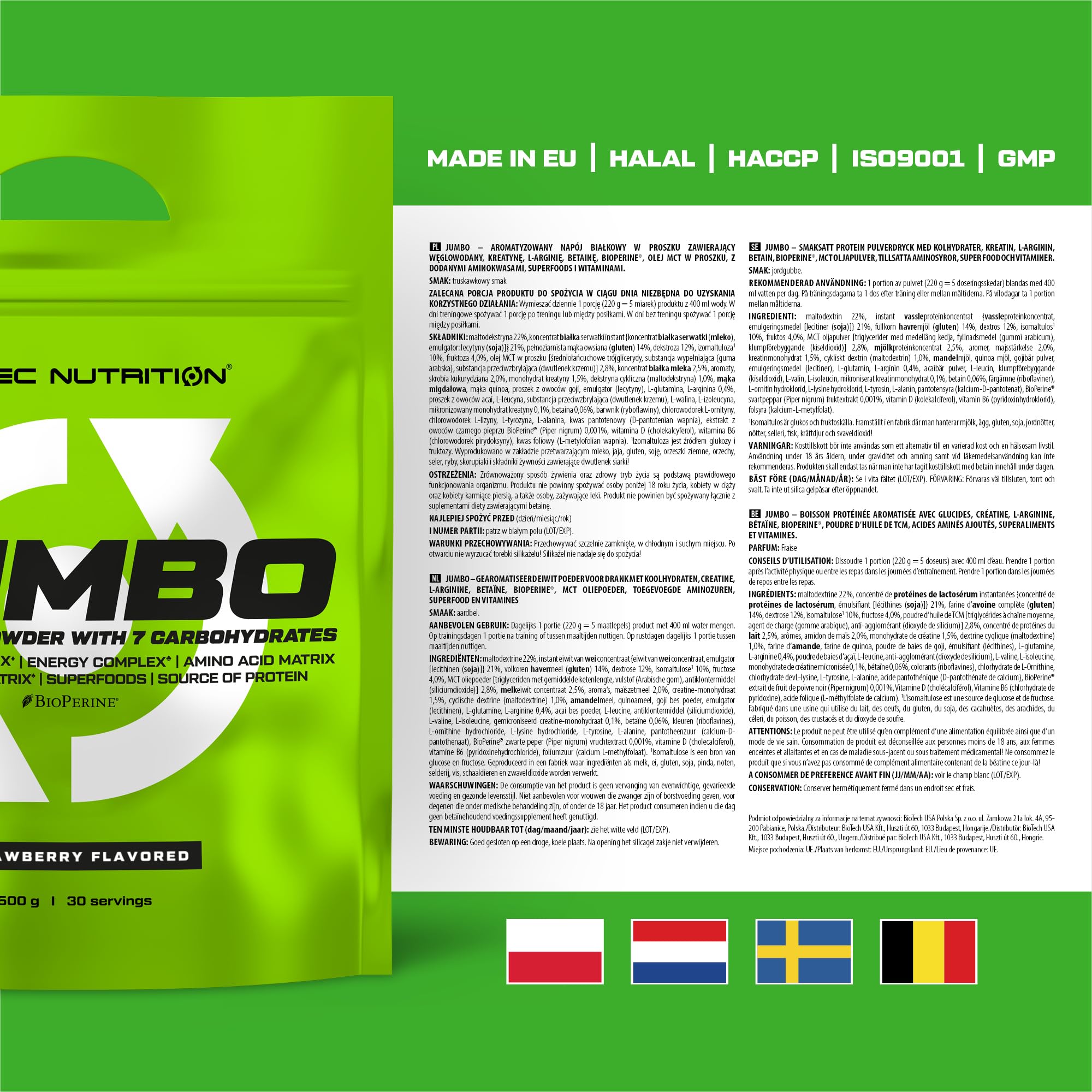 Scitec Nutrition Jumbo - wysokokaloryczny gainer na masę - z wieloskładnikowym białkiem - matrycą aminokwasów - matrycą metaboliczną - mieszanką superżywności, 6,6 kg, Truskawkowy