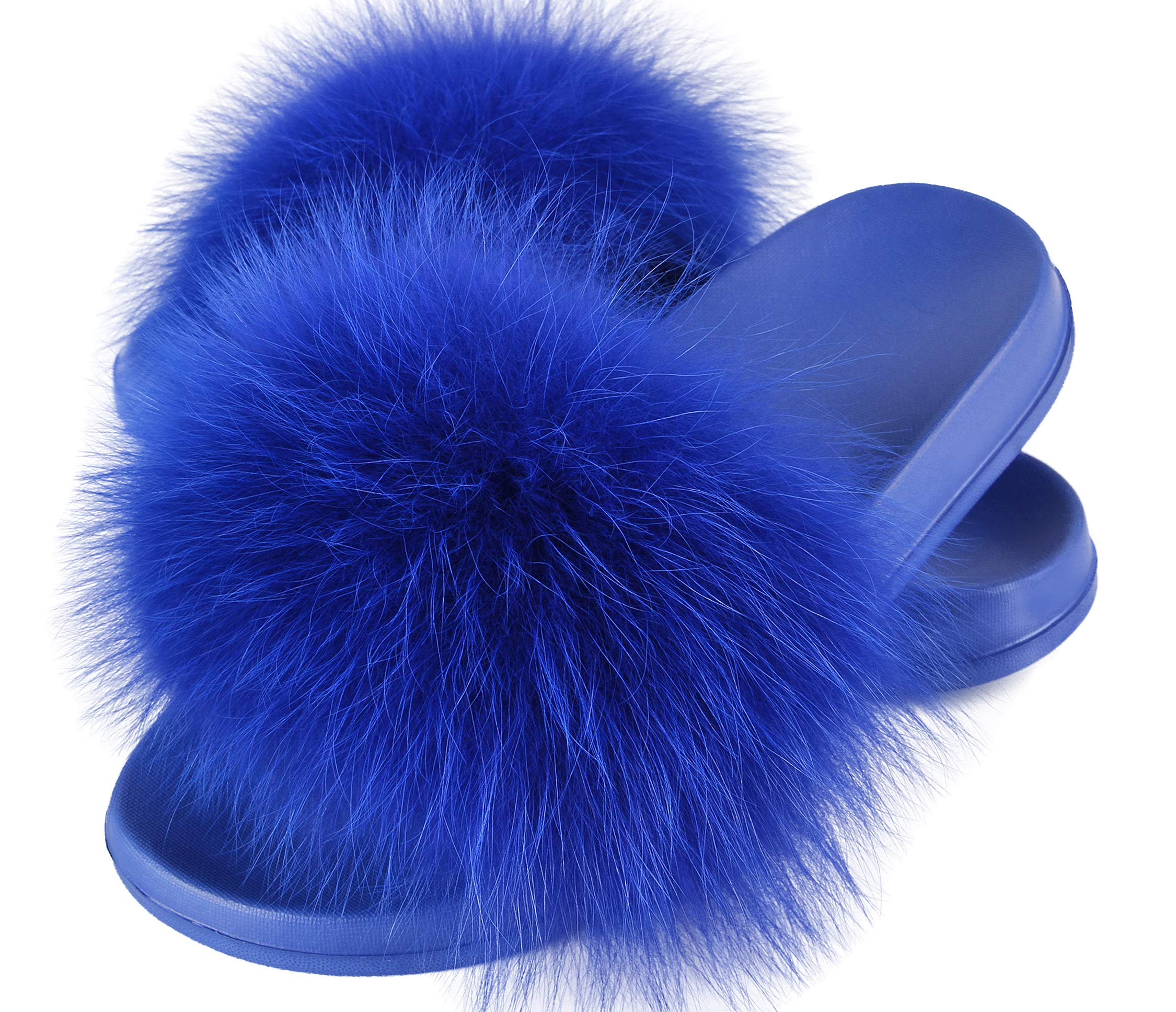 HIPRETTYUS Women's Real Fox Fur Slides, Fluffy Fur Sandals for Indoor/Outdoor Comfort