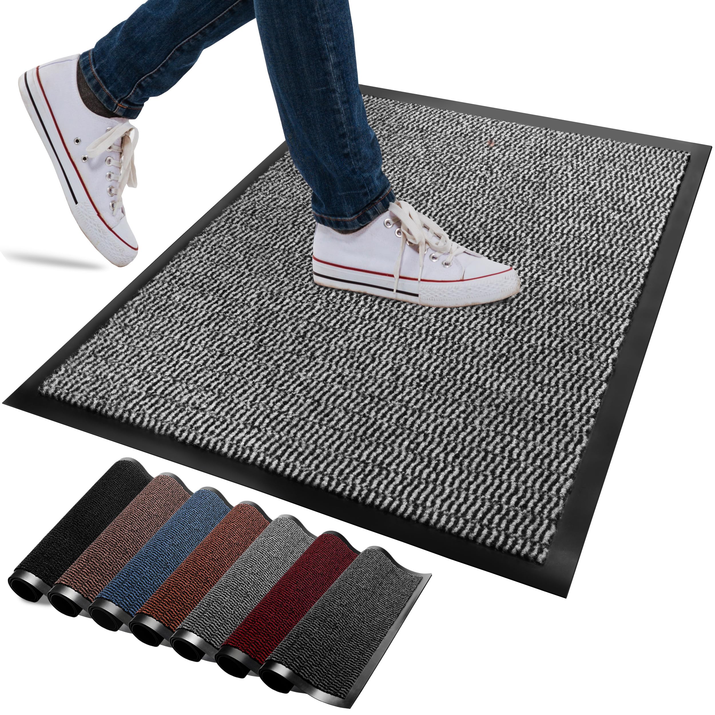 FB FunkyBuys Washable Door Mats Indoor & Outdoor - Non-Slippery Heavy Duty Doormats Indoor - Highly Absorptive Rubber Door Mat - Perfect for Kitchen, Home and Hotel Entrance (Grey, 60x180 CM)