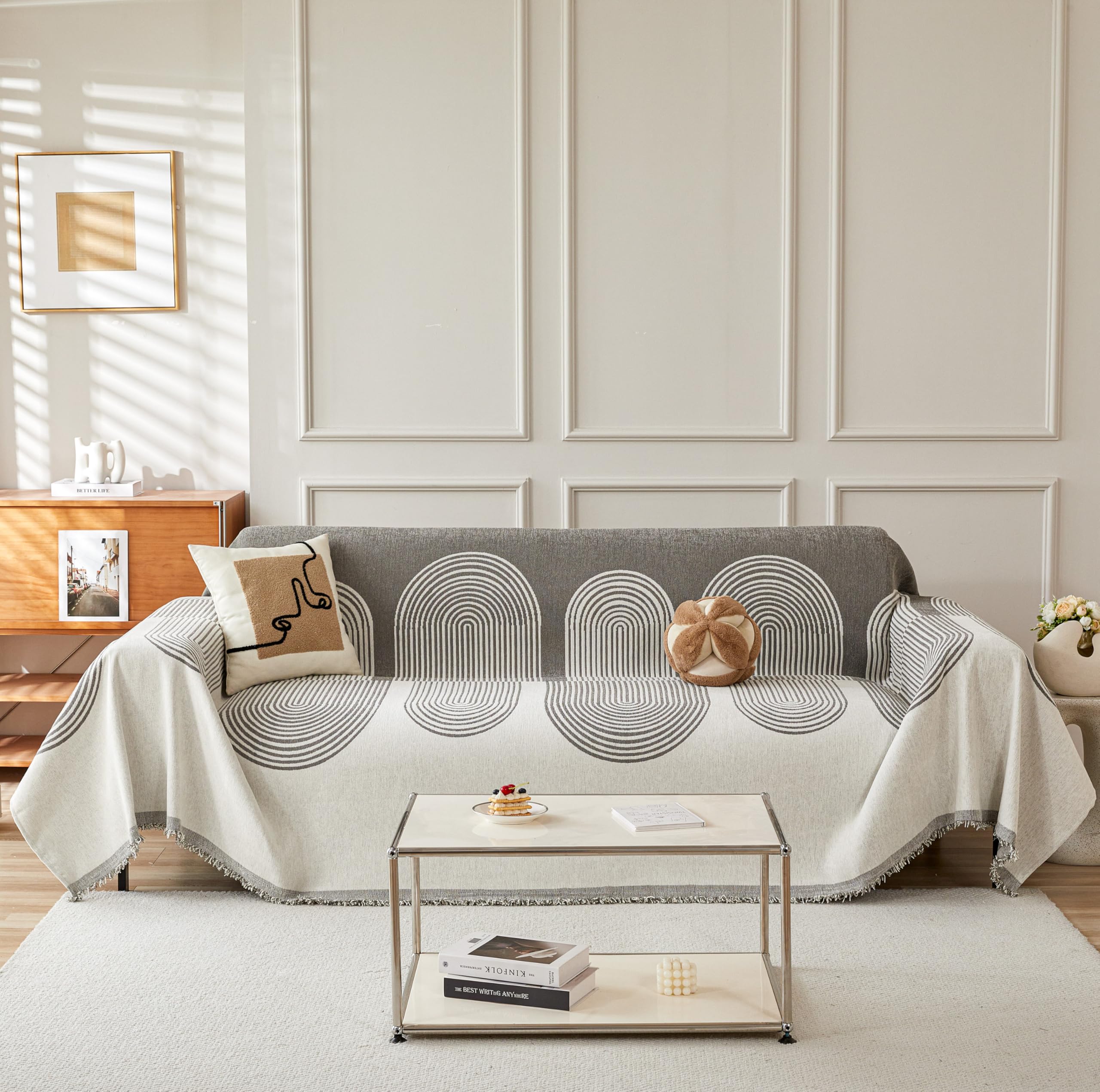 EBETA Sofadecken Sofaüberwürfe Sofa Cover Sofabezug 1/2/3/4 Sitzer, Sofahussen Sofa Abdeckung Hussen für Ecksofa (Grau, 180 * 380 cm)