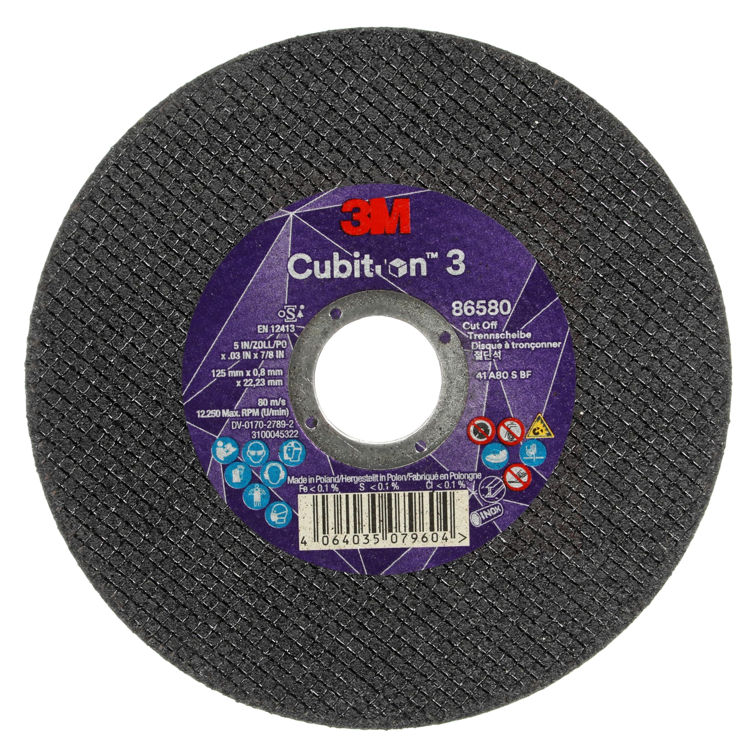 3M Cubitron 3 Trennscheibe, 86580, 80+, T41, 125 mm x 0,8 mm x 22,23 mm, EN, 25/Pack