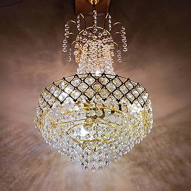 Decorativehut Crystal Chandelier for Decoration | Jhumar for Home and Office Decoration | Jhoomer for Living Room | Celing Chandelier | Golden (Bulbs Included)