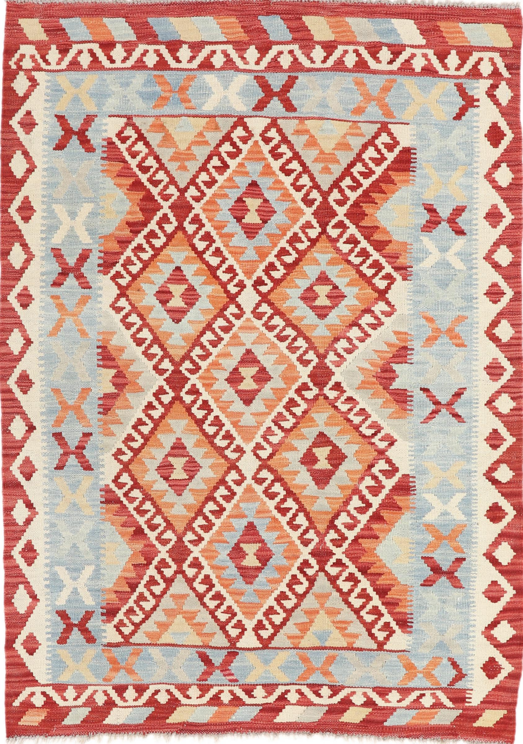 Tapis Kilim Afghan 105x147 tissé main en laine tapis d'Orient traditionnel